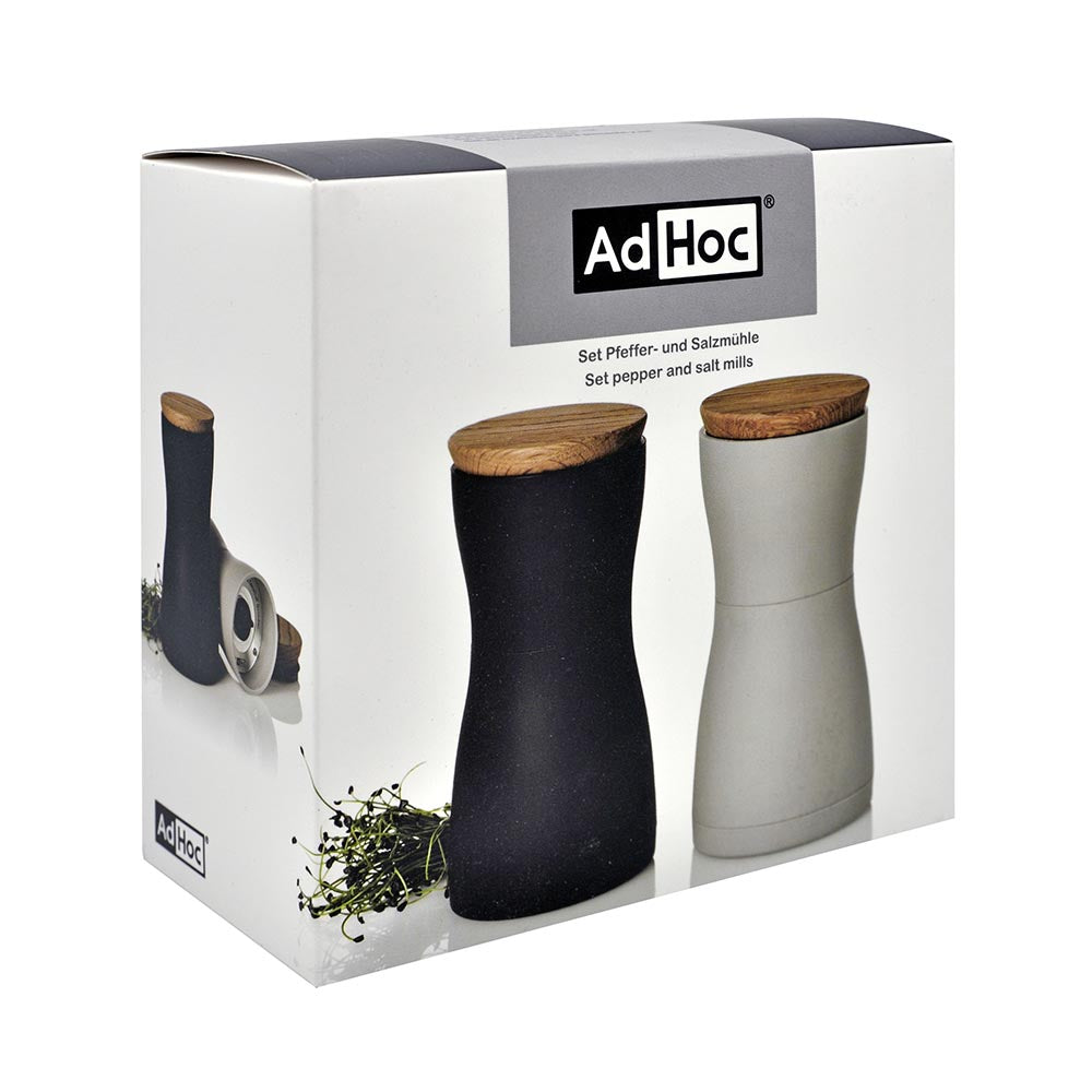 AdHoc Salt and Pepper Grinders German Brand - Twin Black & Grey 2 Piece