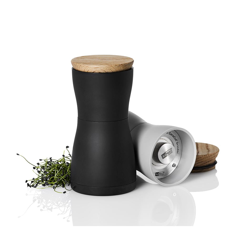 AdHoc Salt and Pepper Grinders German Brand - Twin Black & Grey 2 Piece