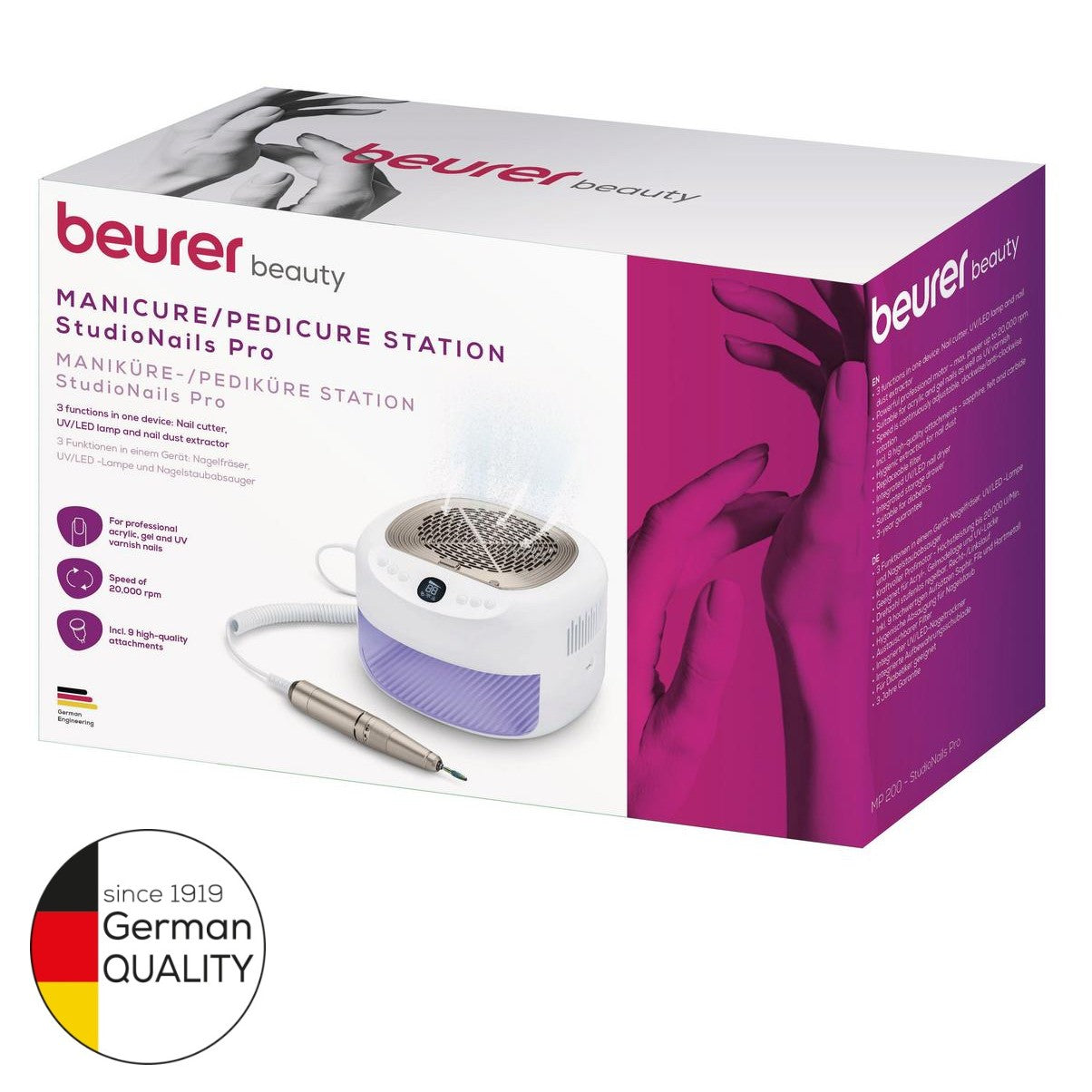 Beurer 3-in-1 Electric Manicure & Pedicure Station MP 200: Nail Tools + UV/LED Dryer + Nail Dust Extractor