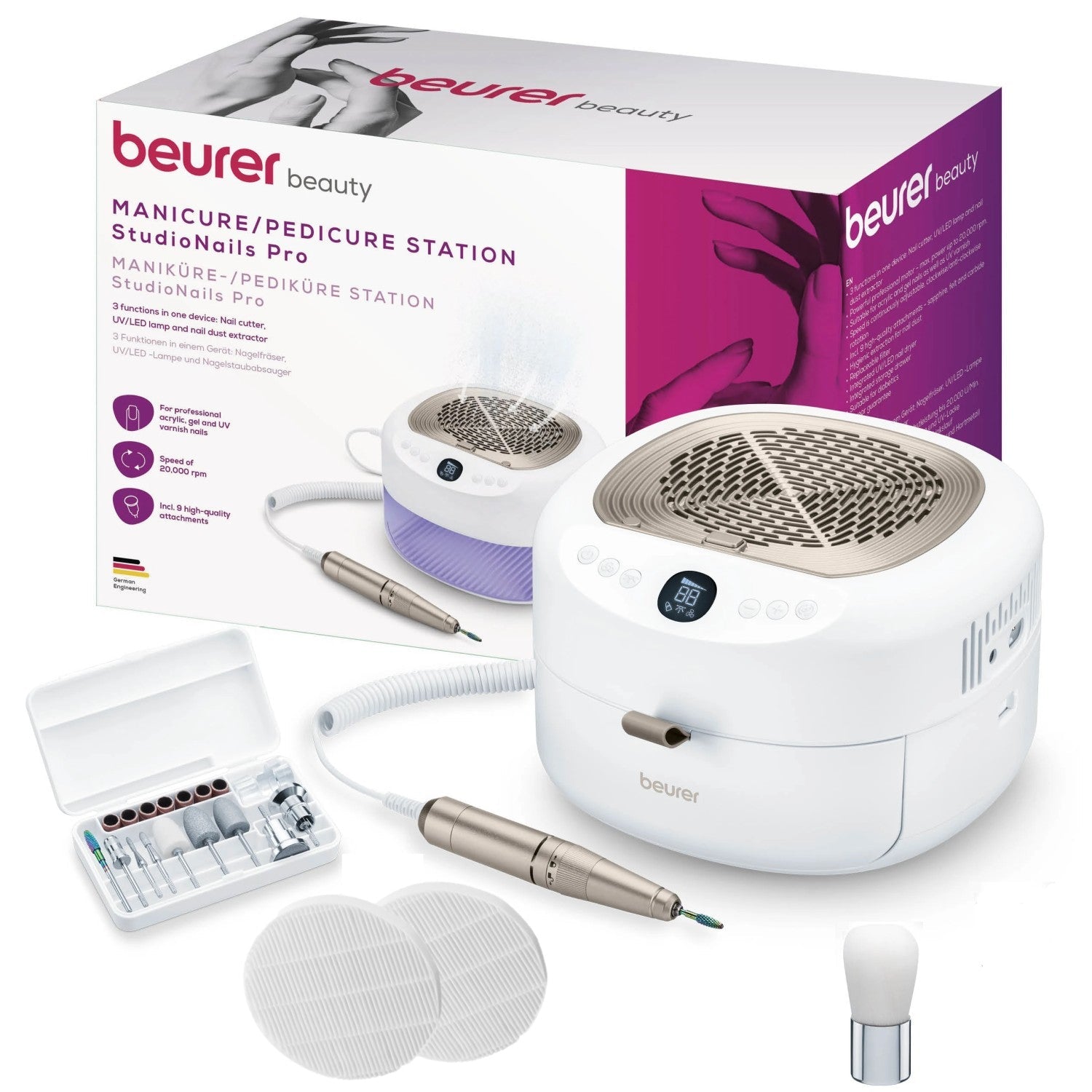Beurer 3-in-1 Electric Manicure & Pedicure Station MP 200: Nail Tools + UV/LED Dryer + Nail Dust Extractor