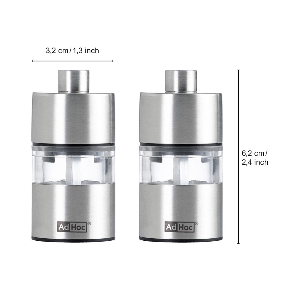 AdHoc Compact Salt and Pepper Grinders German Brand - Minimills Set of 2
