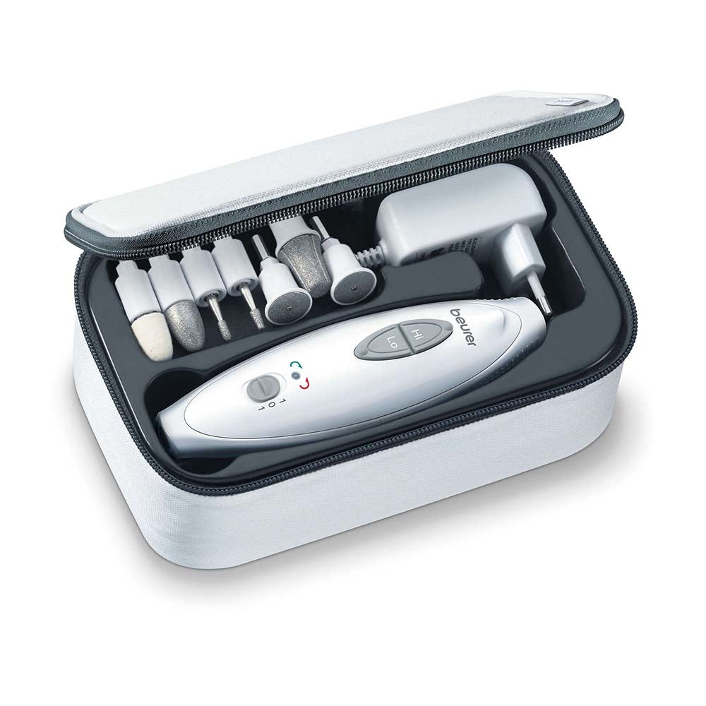 Beurer MP 41 Electric Manicure & Pedicure Nail Tool Set: 7 Attachments, 2 Speed Settings, LED Light