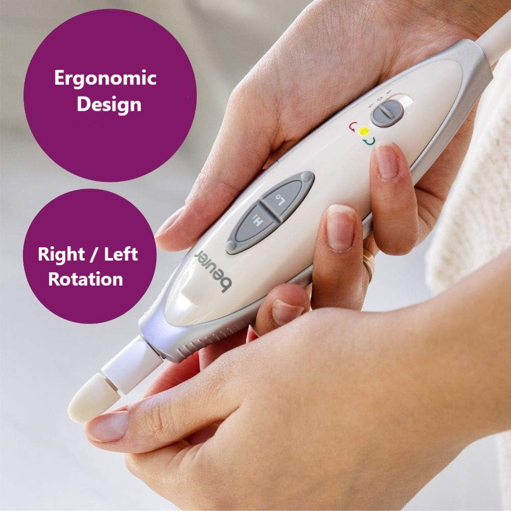 Beurer MP 41 Electric Manicure & Pedicure Nail Tool Set: 7 Attachments, 2 Speed Settings, LED Light