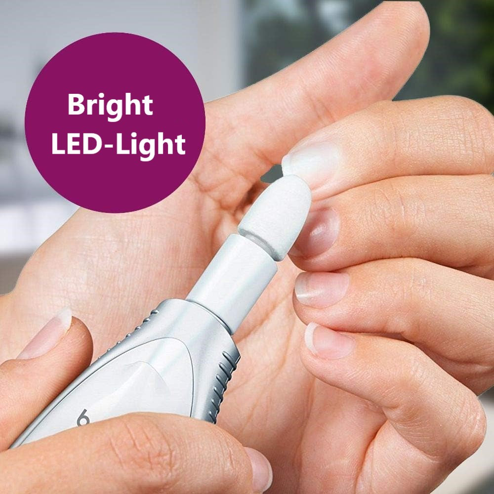 Beurer MP 41 Electric Manicure & Pedicure Nail Tool Set: 7 Attachments, 2 Speed Settings, LED Light