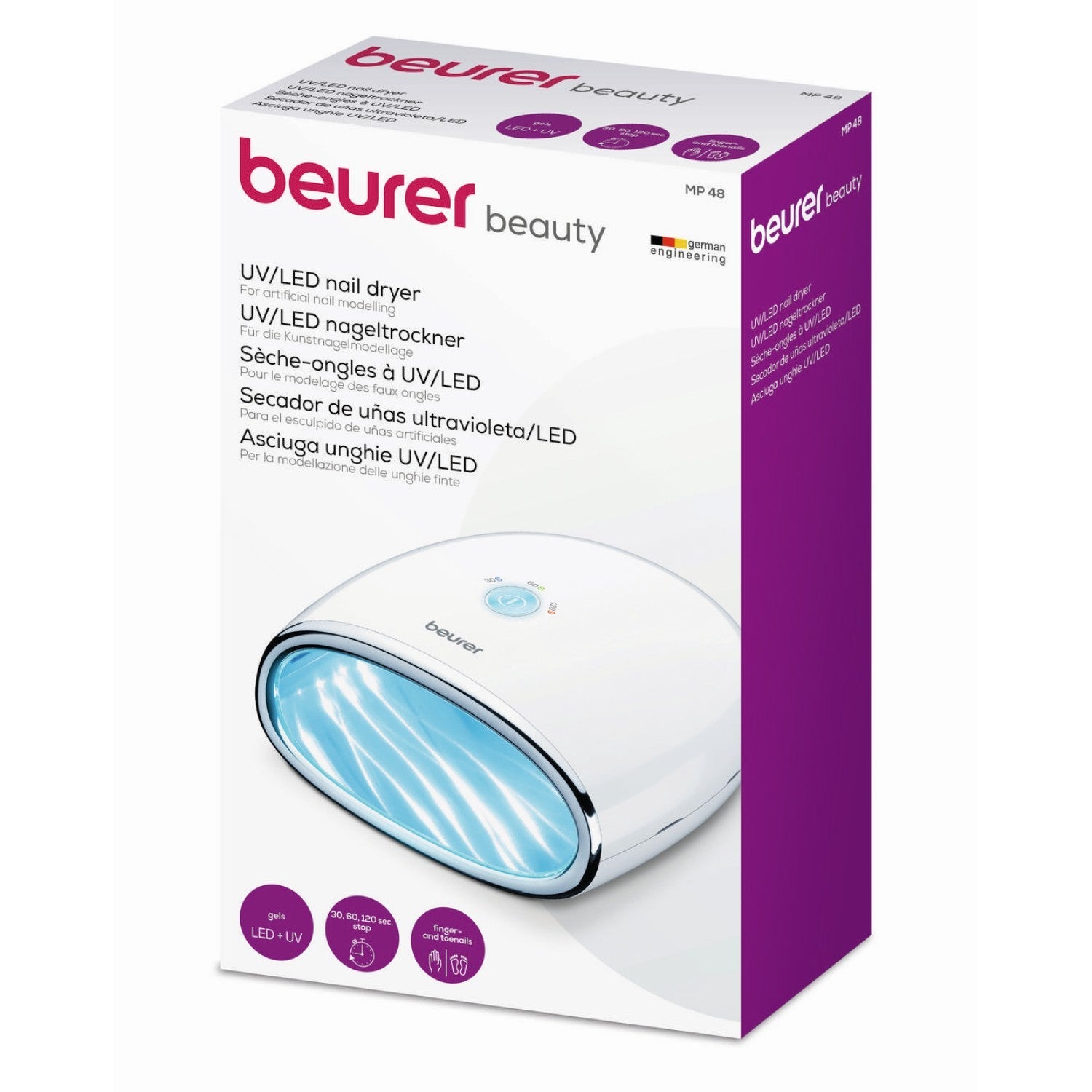 Beurer MP 48 UV/LED Nail Polish Dryer for UV/LED Dried Nail Polish Gels: Fast Curing, 18 LED Lights, 3x Timer Settings