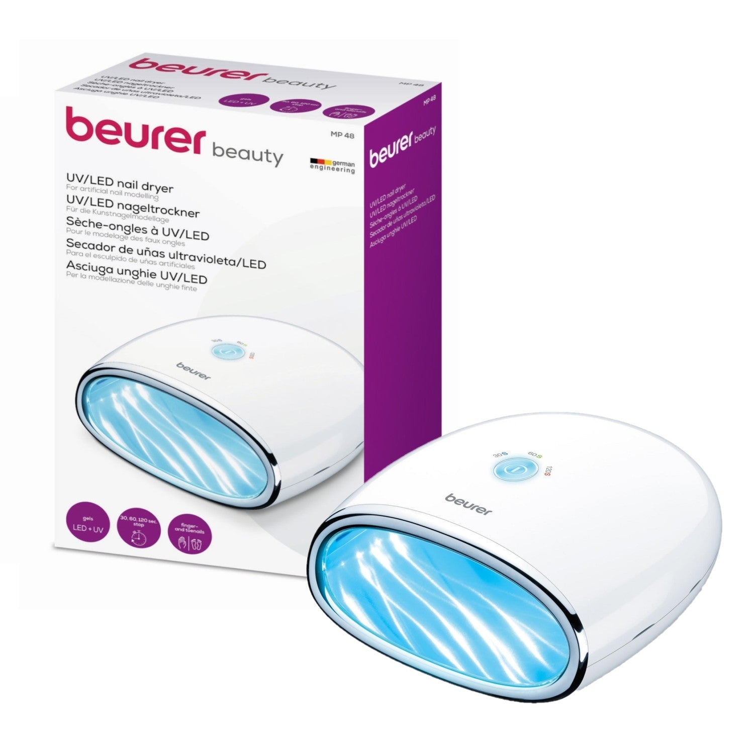 Beurer MP 48 UV/LED Nail Polish Dryer for UV/LED Dried Nail Polish Gels: Fast Curing, 18 LED Lights, 3x Timer Settings
