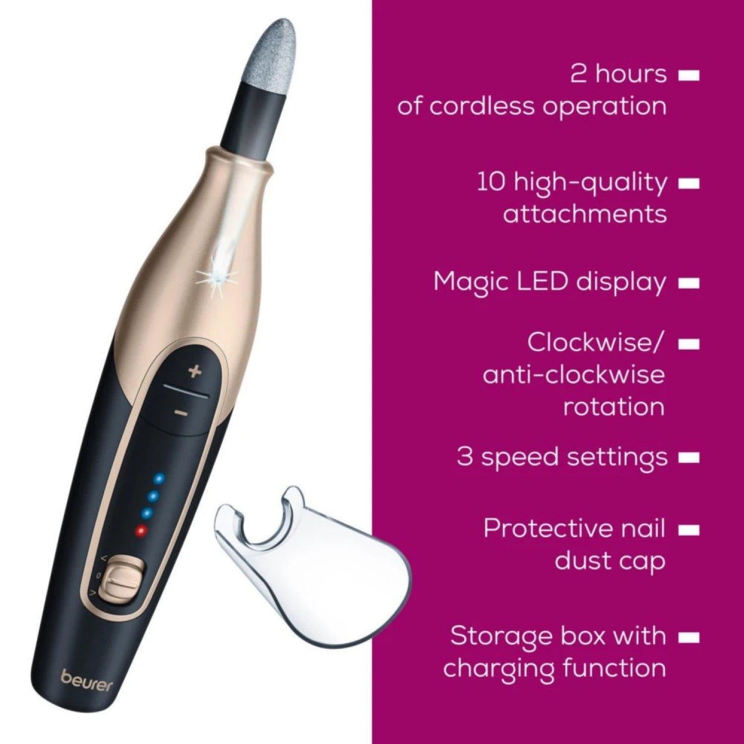 Beurer MP 84 SE Electric, Rechargeable & Cordless Manicure & Pedicure Nail Tool Set in Black & Rose Gold
