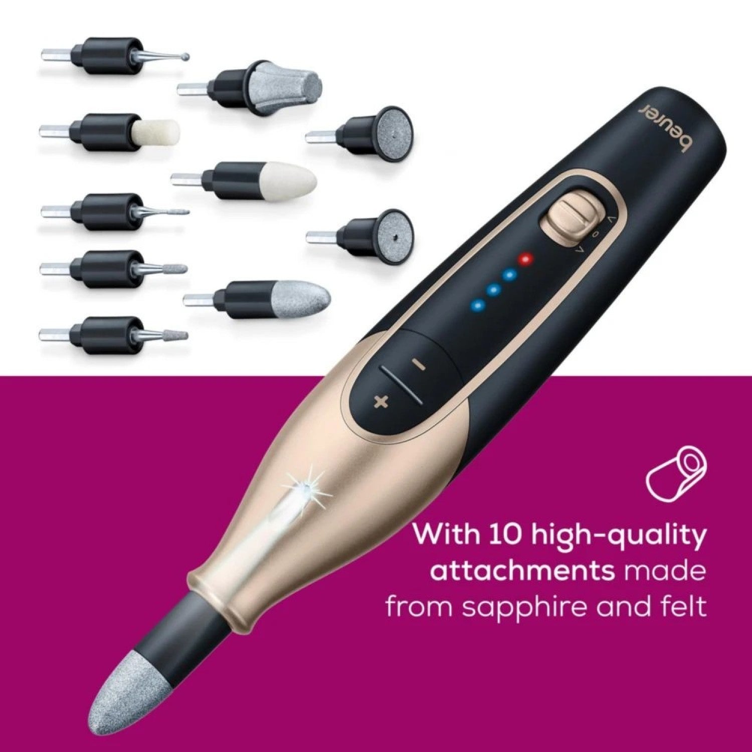 Beurer MP 84 SE Electric, Rechargeable & Cordless Manicure & Pedicure Nail Tool Set in Black & Rose Gold