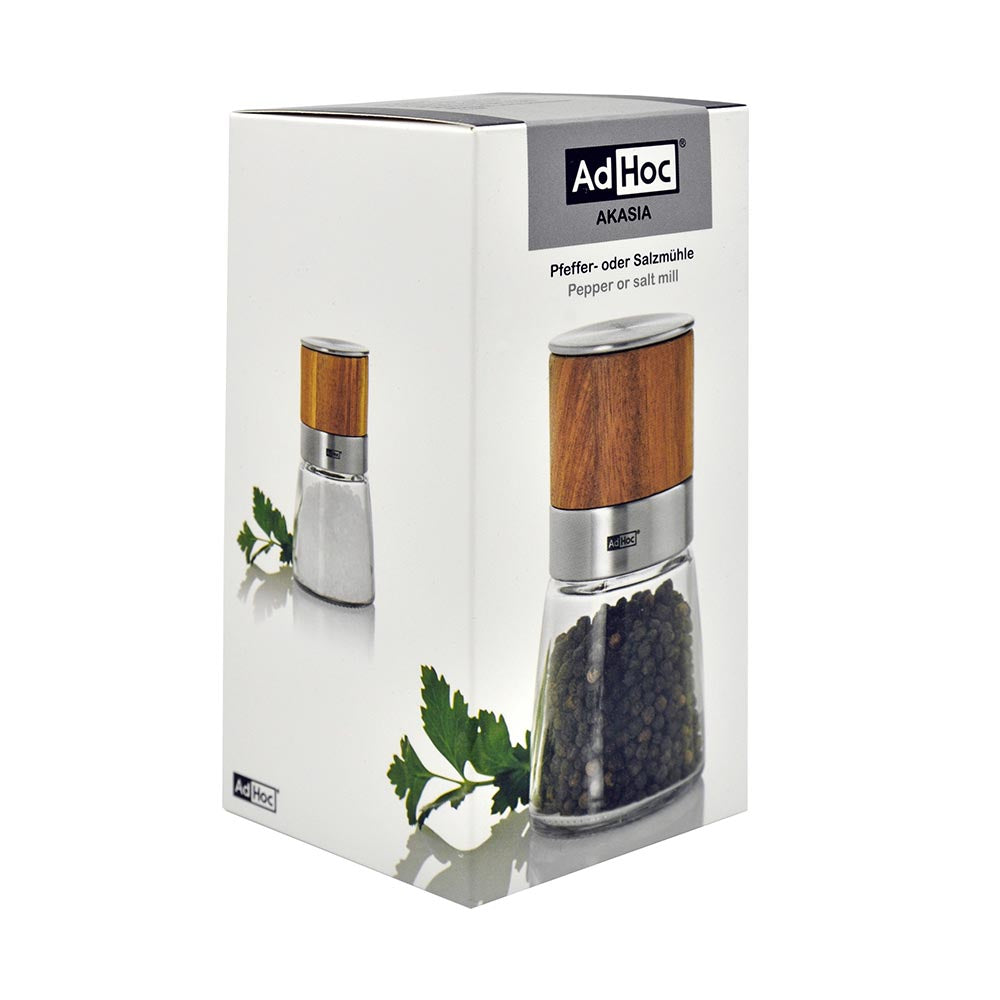 AdHoc Salt or Pepper Grinder in Glass and Wood - AKASIA