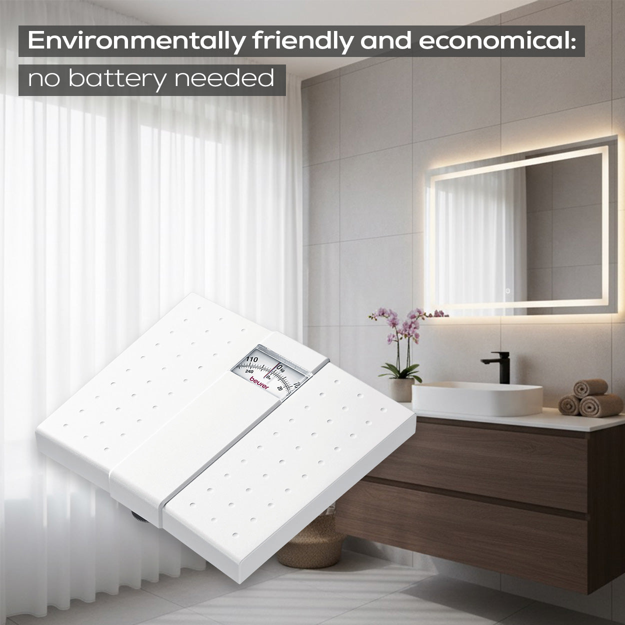 Beurer Mechanical Bathroom Scale MS 01 | Analogue Display |No Batteries | Eco-Friendly | 120kg Capacity