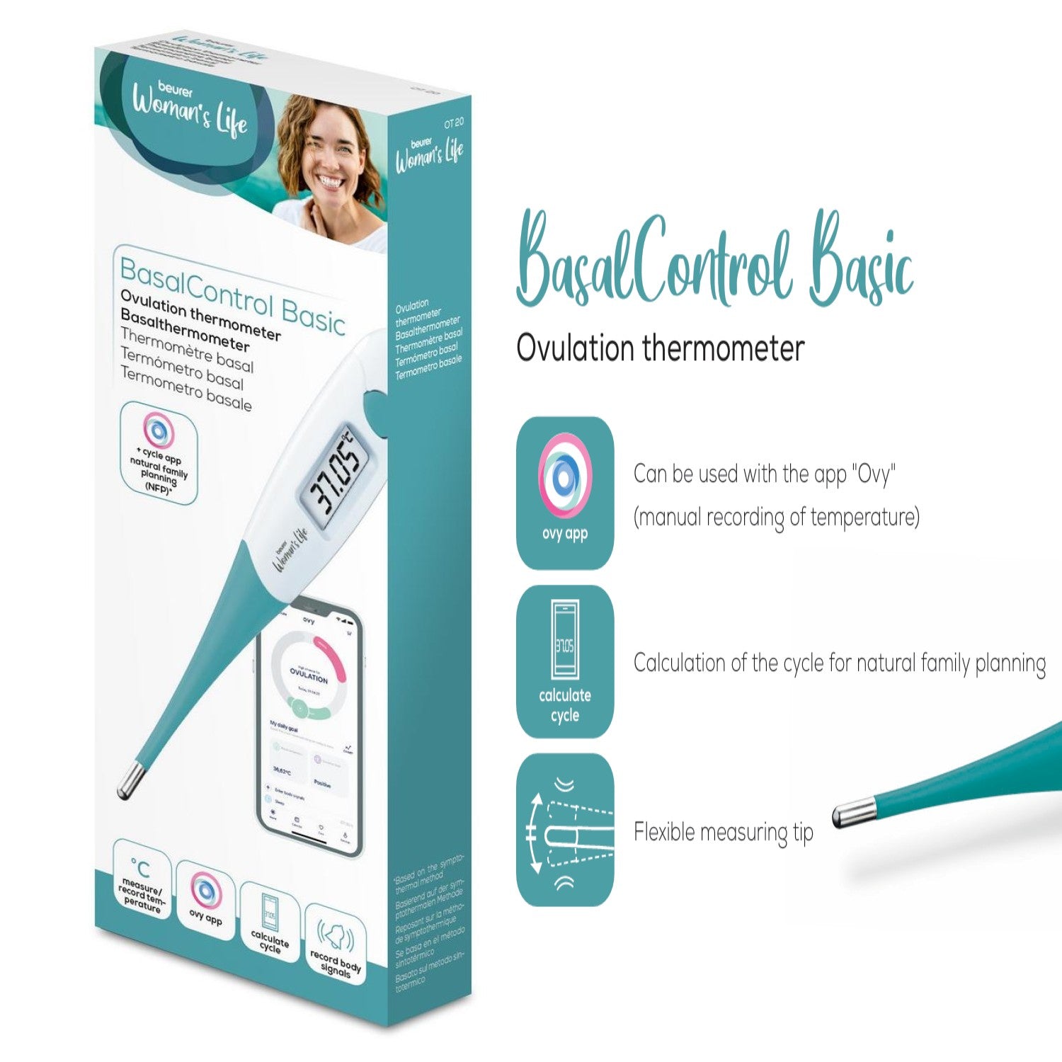 Beurer Basal Body Temperature Thermometer OT 20: Track Ovulation, Cycle, Fertile Days for Natural Family Planning