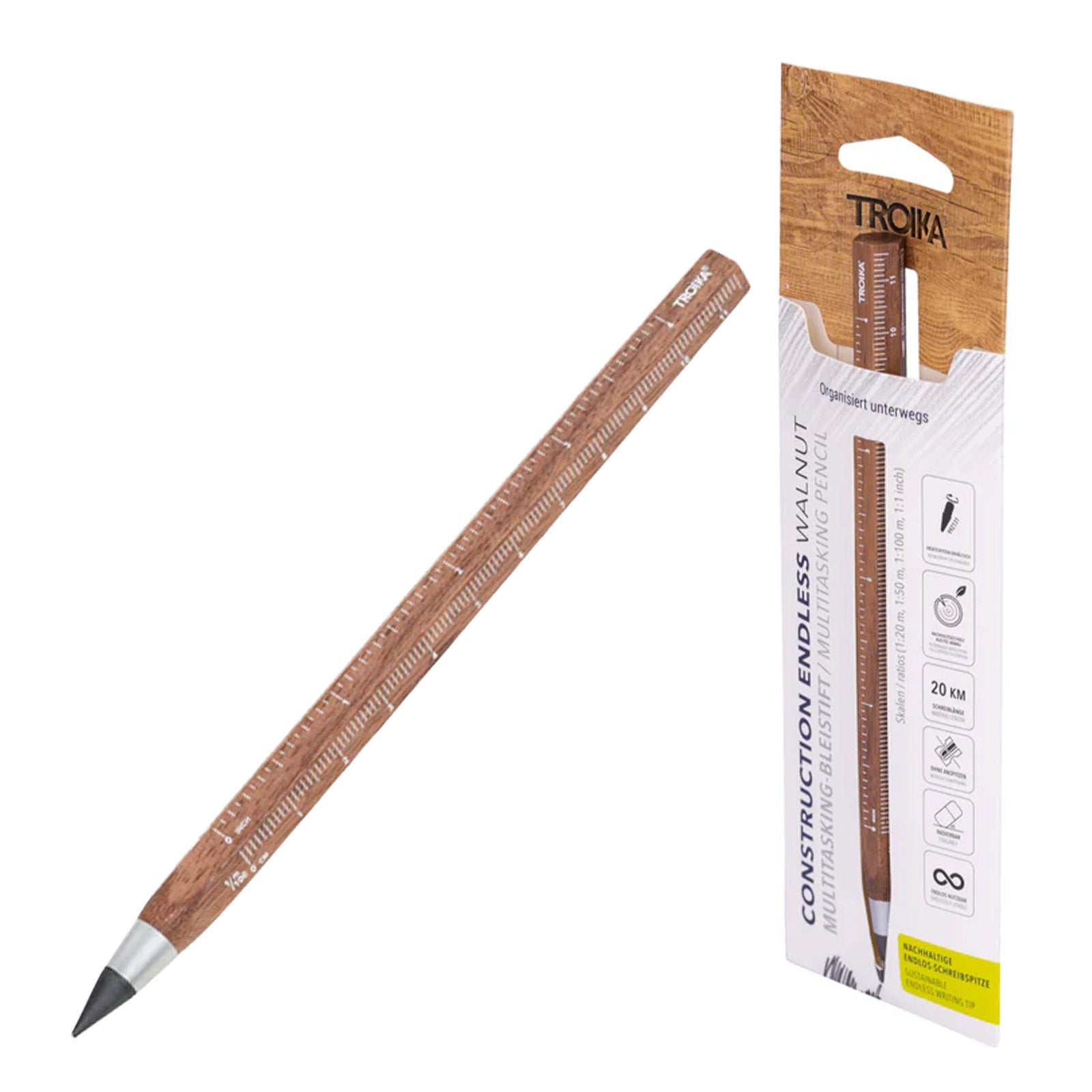 TROIKA Germany Endless Pencil HB | FSC Walnut Wood | 20km | No Sharpening