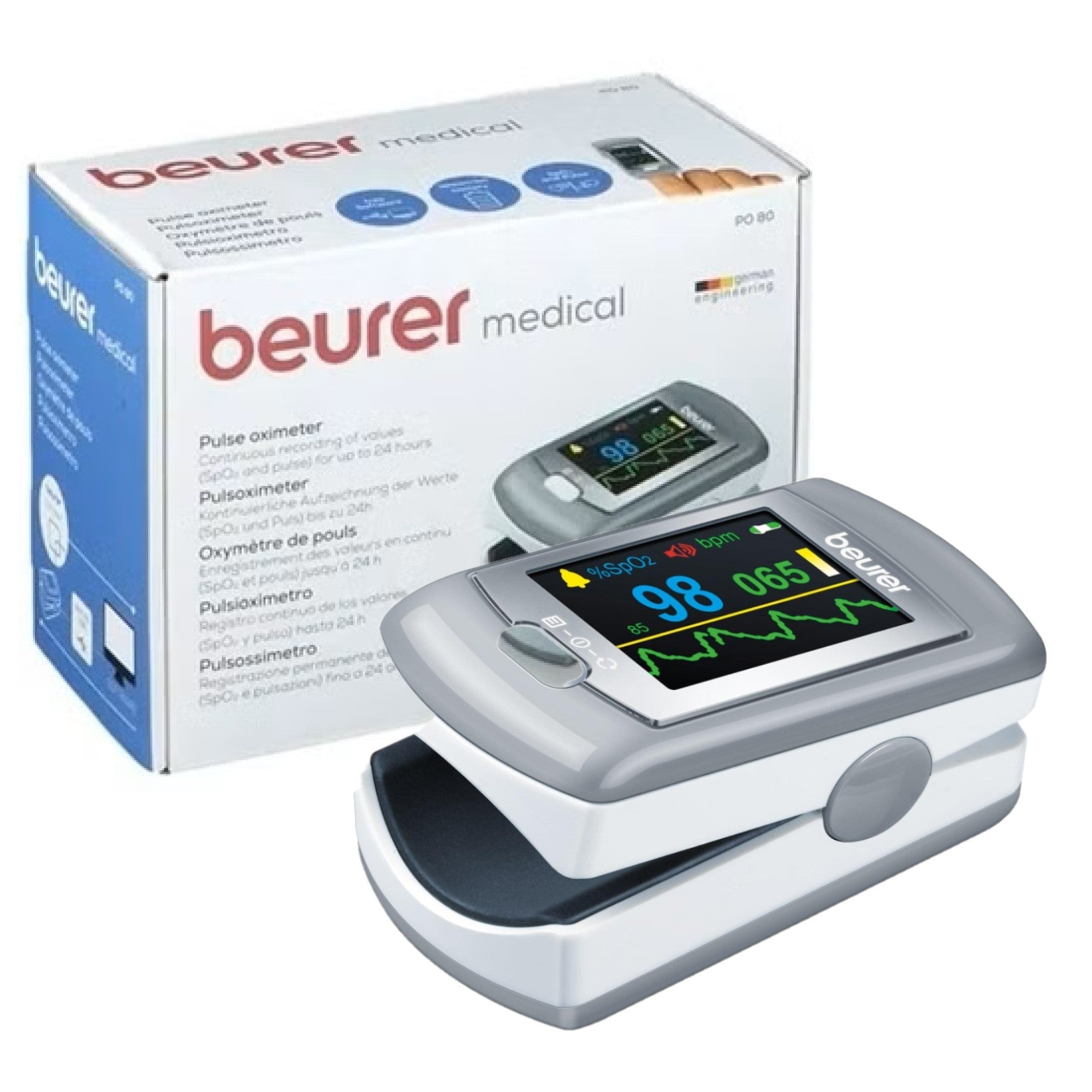 Beurer Germany PO 80 Rechargeable Pulse Oximeter: SpO2 Oxygen Saturation & Heart Rate