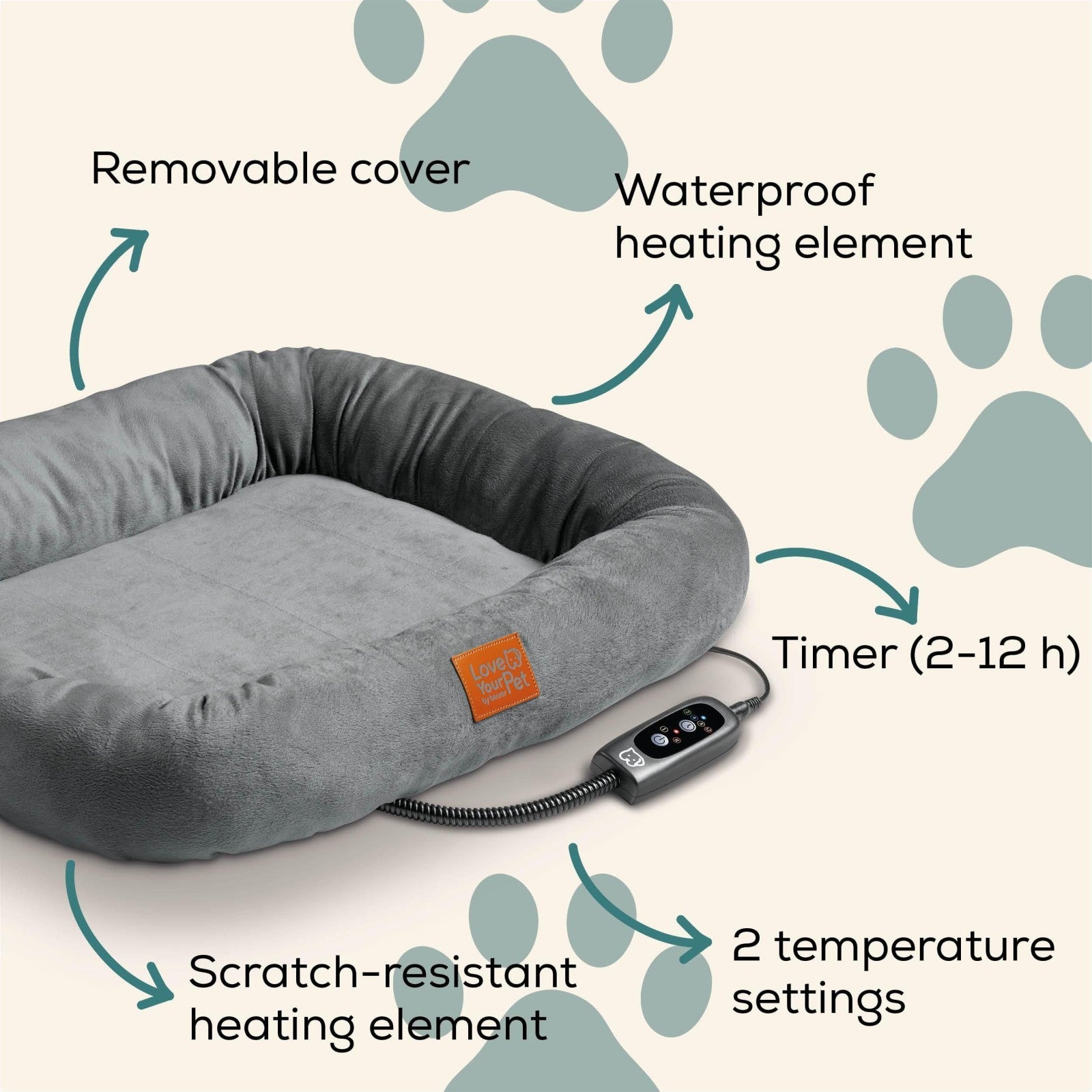 Love Your Pet by Beurer KIRA Heated Pet Bed for Dogs & Cats 58x50x10cm