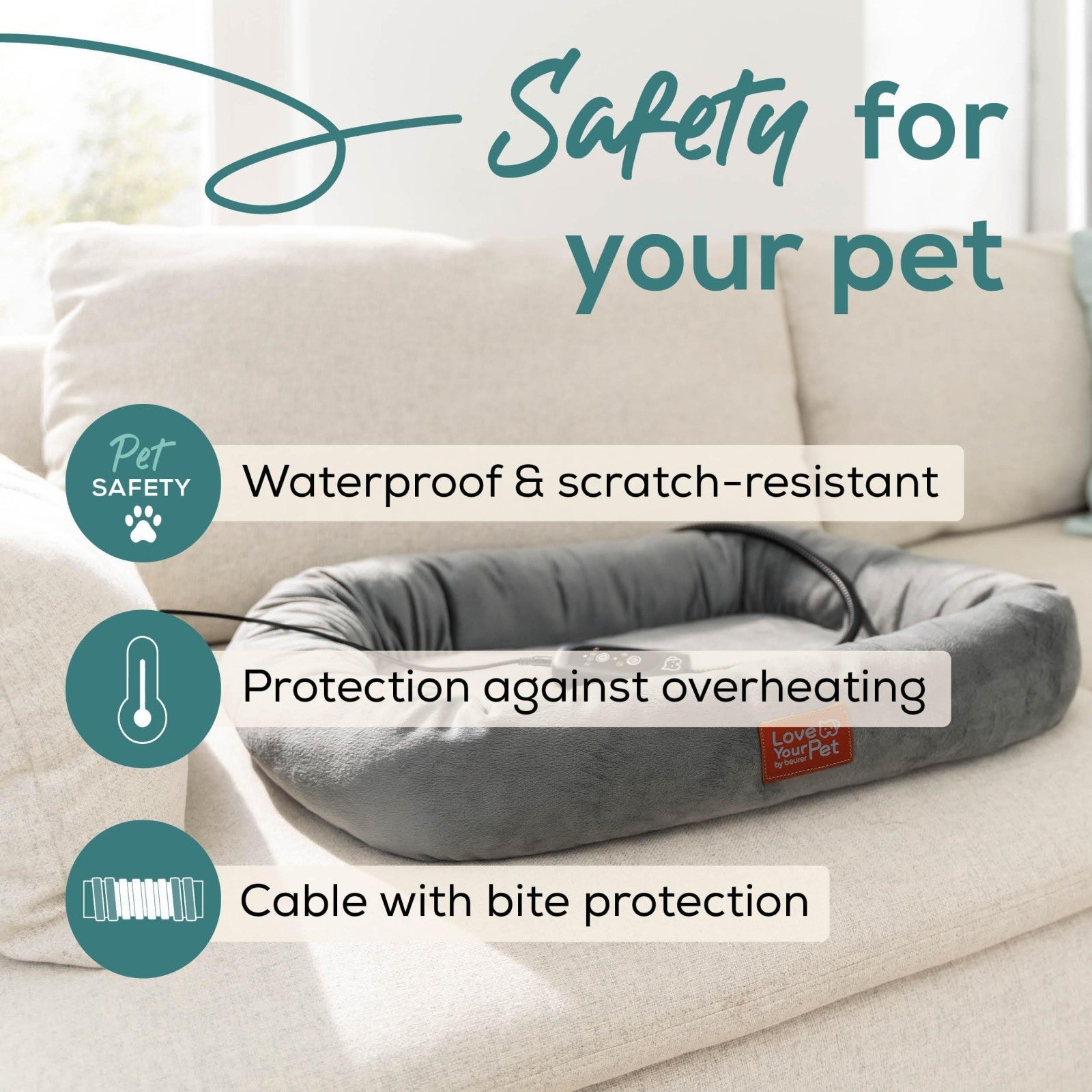 Love Your Pet by Beurer KIRA Heated Pet Bed for Dogs & Cats 58x50x10cm