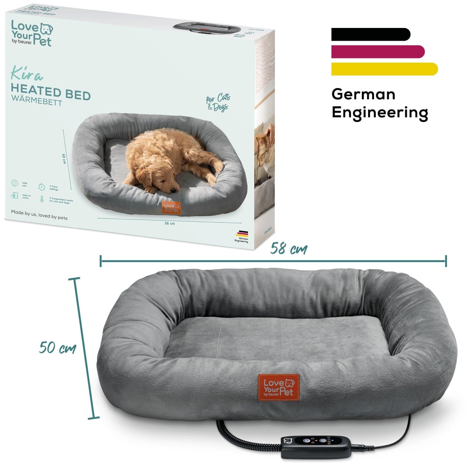 Love Your Pet by Beurer KIRA Heated Pet Bed for Dogs & Cats 58x50x10cm