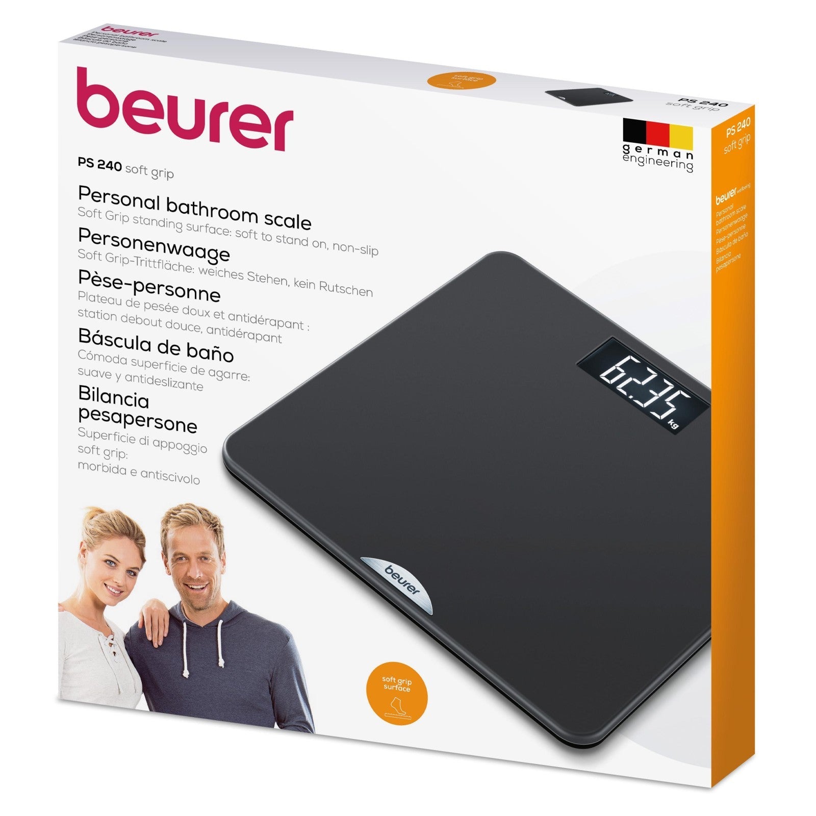 Beurer PS 240 Non-Slip Bathroom Scale Backlit LCD Display, 180kg Capacity - Elegant Black