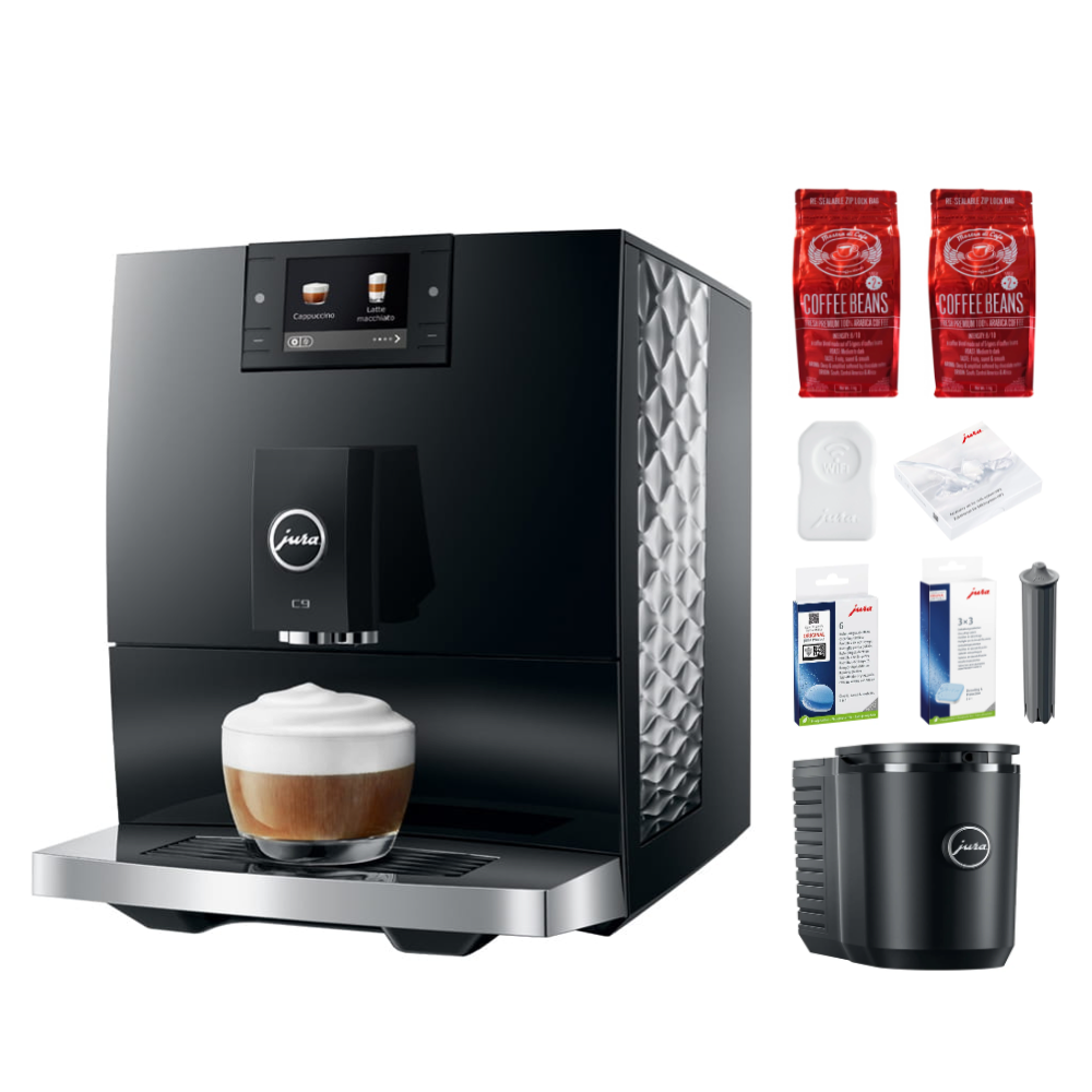 JURA C9 Piano Black Automatic Bean-to-Cup Coffee Machine 2026 Starter Pack