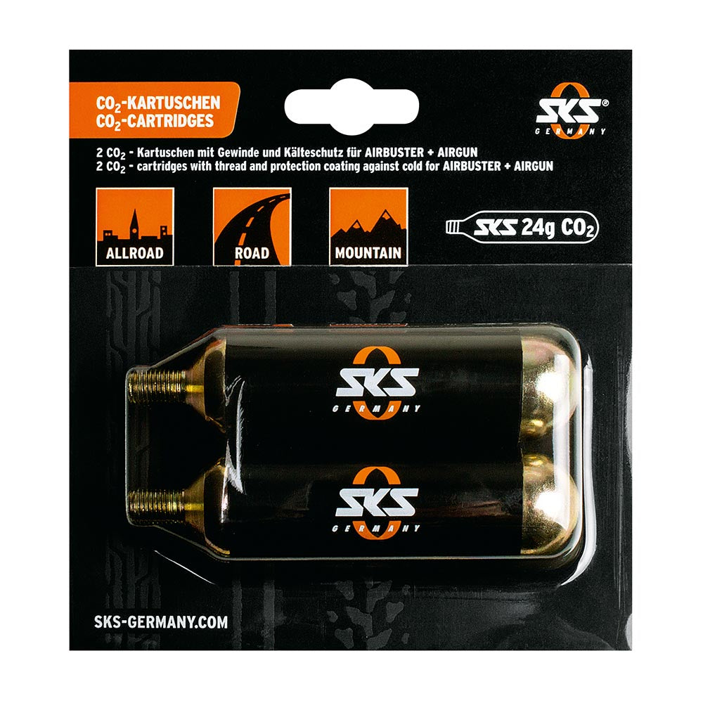 SKS CO2 Tyre Inflator Cartridges for Bikes 24 G with Thread – Set of 2