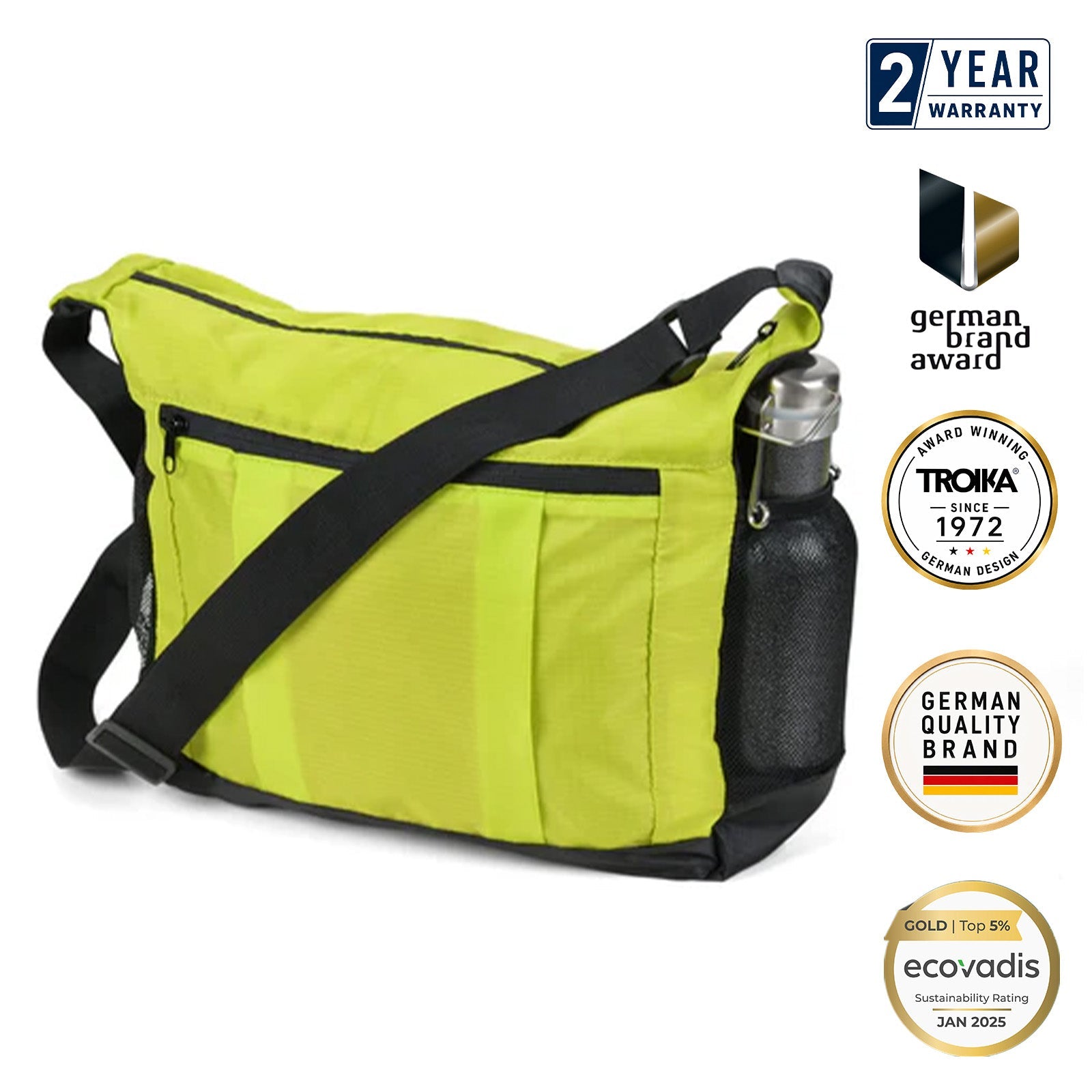 TROIKA Germany Foldable Shoulder Bag | Carabiner Clip | 10kg | Green