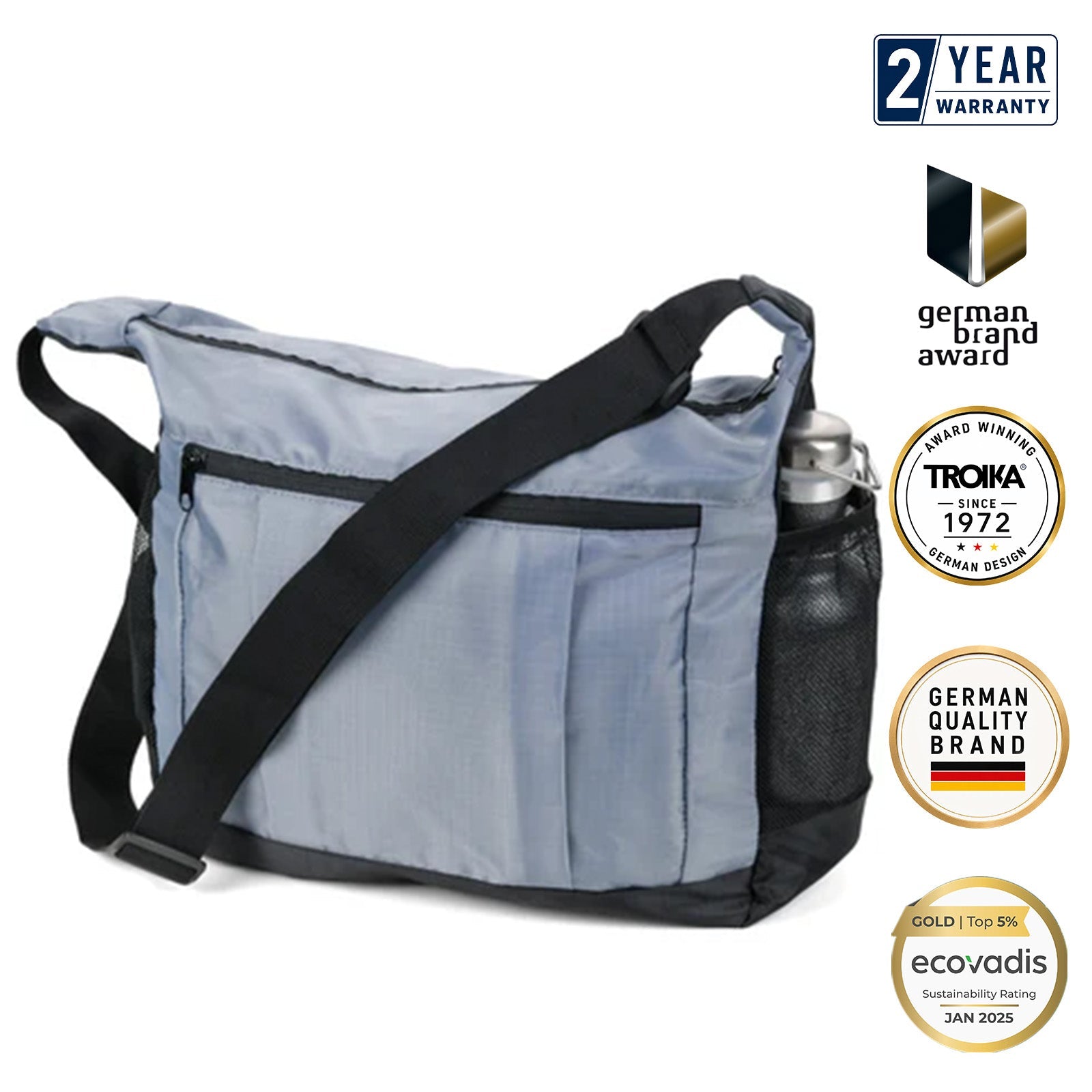 TROIKA Germany Foldable Shoulder Bag | Carabiner Clip | 10kg | Grey