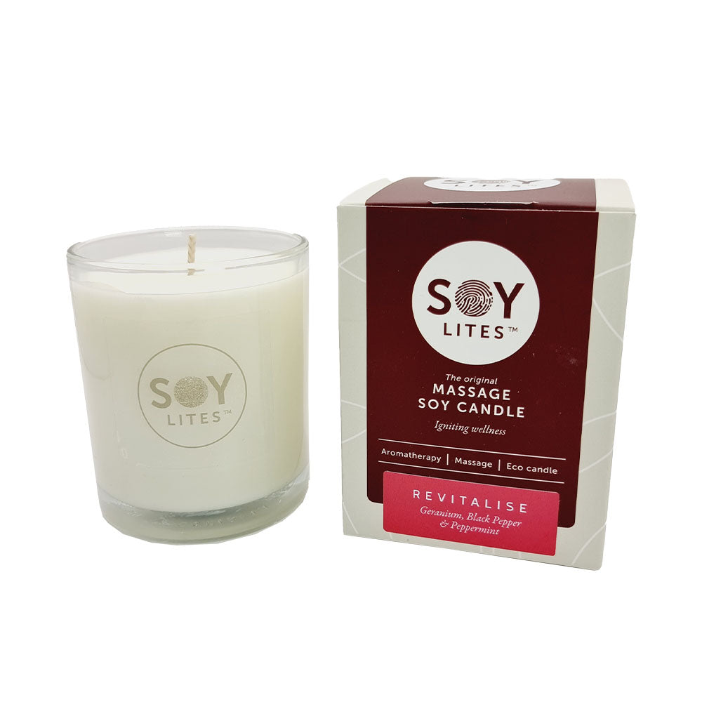 SoyLites Revitalise Massage Candle - Arnica, Geranium, Peppermint & Black Pepper (220ml)