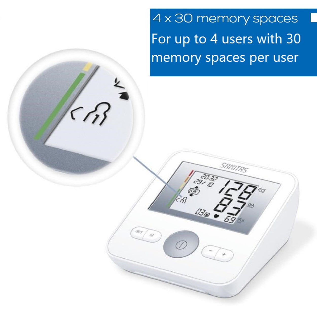 Sanitas Upper Arm Blood Pressure Monitor | Arrhythmia Detection | Easy-Read Display | Memory Function | SBM 18