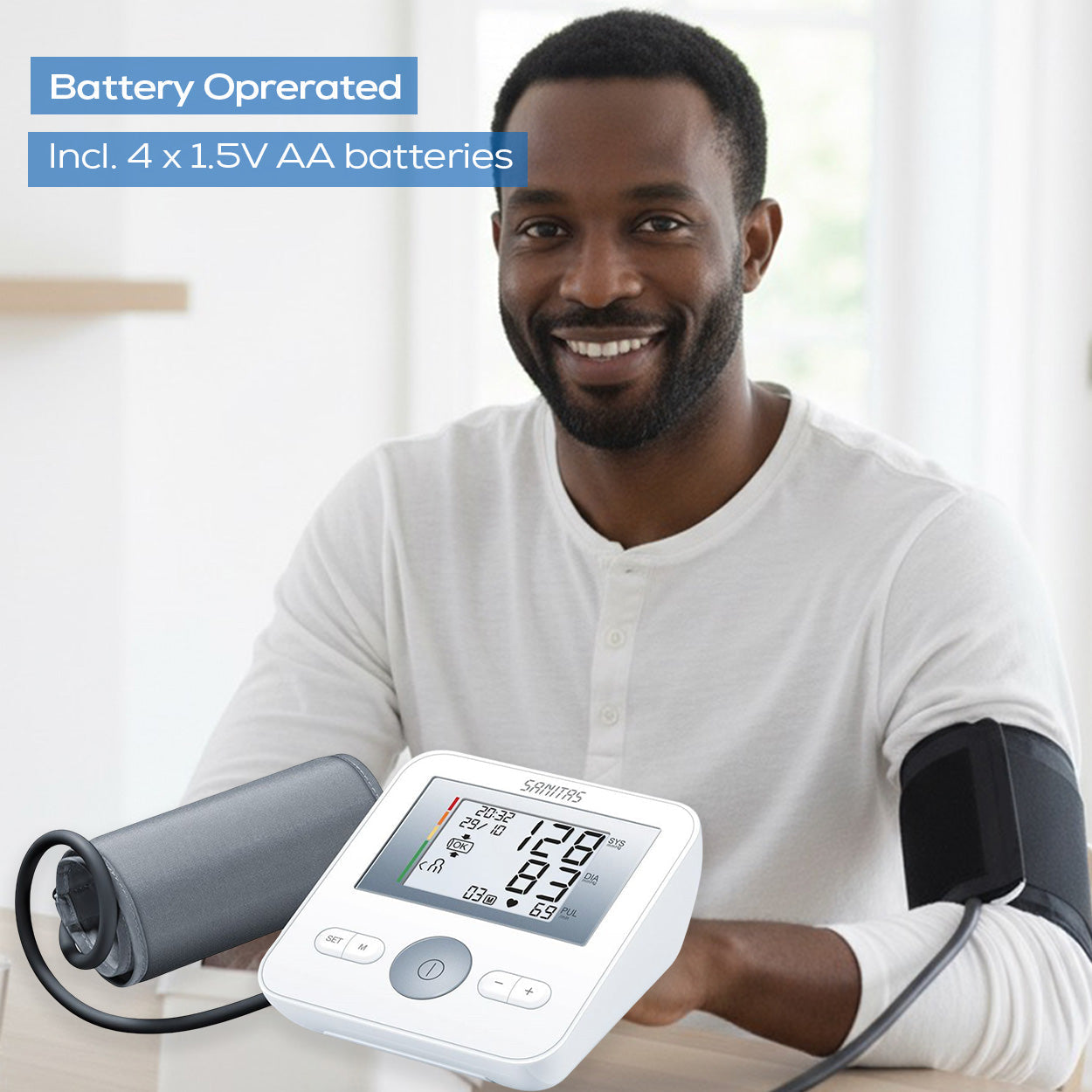 Sanitas Upper Arm Blood Pressure Monitor | Arrhythmia Detection | Easy-Read Display | Memory Function | SBM 18