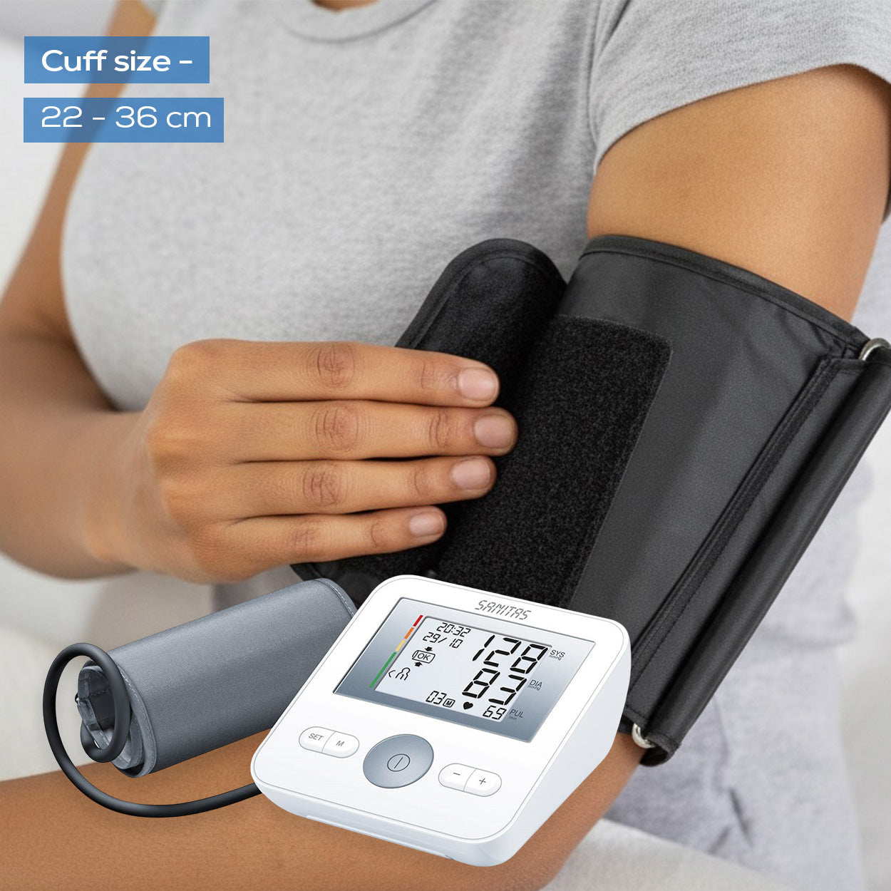 Sanitas Upper Arm Blood Pressure Monitor | Arrhythmia Detection | Easy-Read Display | Memory Function | SBM 18