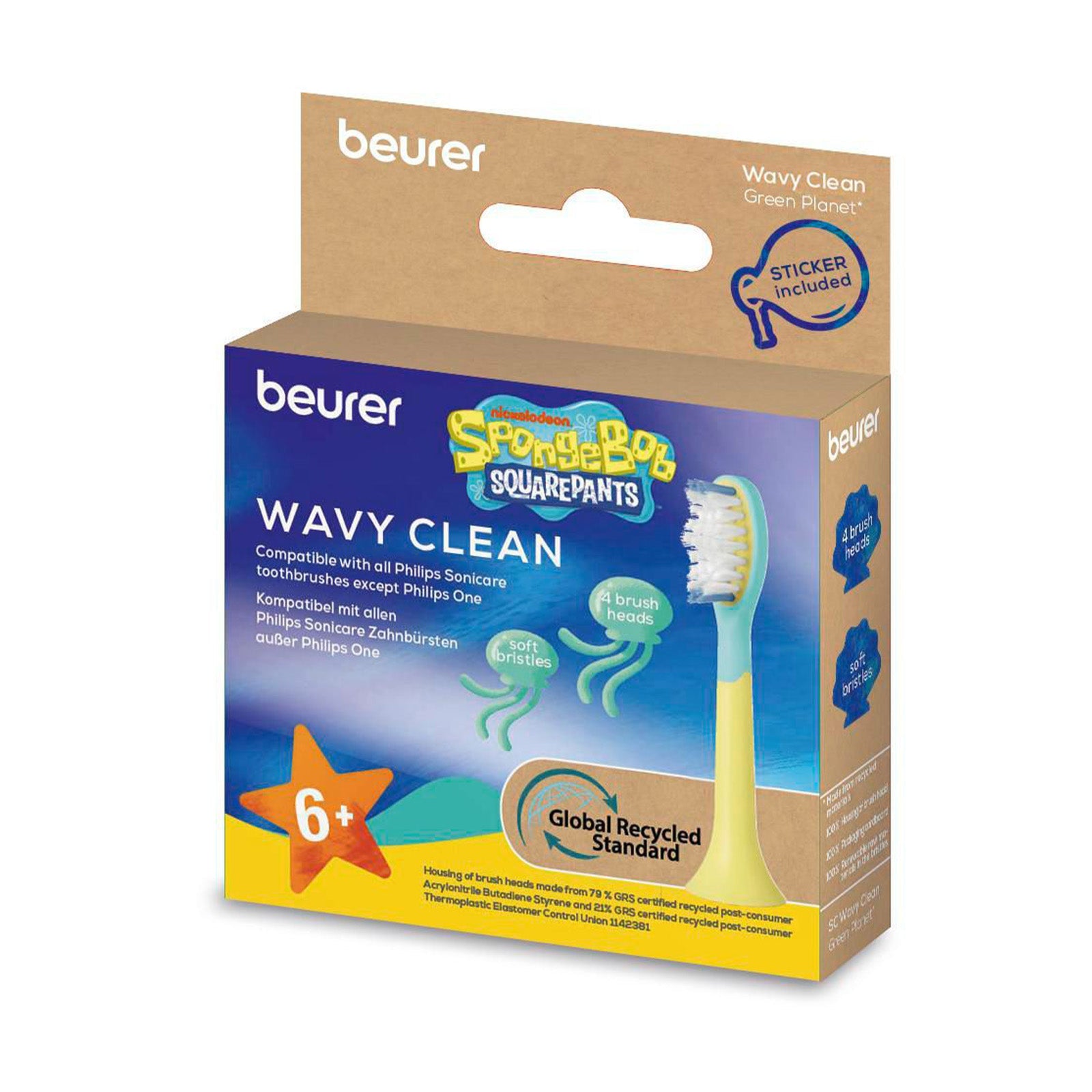 Beurer Germany Wavy Clean Sonic Toothbrush Heads | 4 Pack | Ages 6 and Up