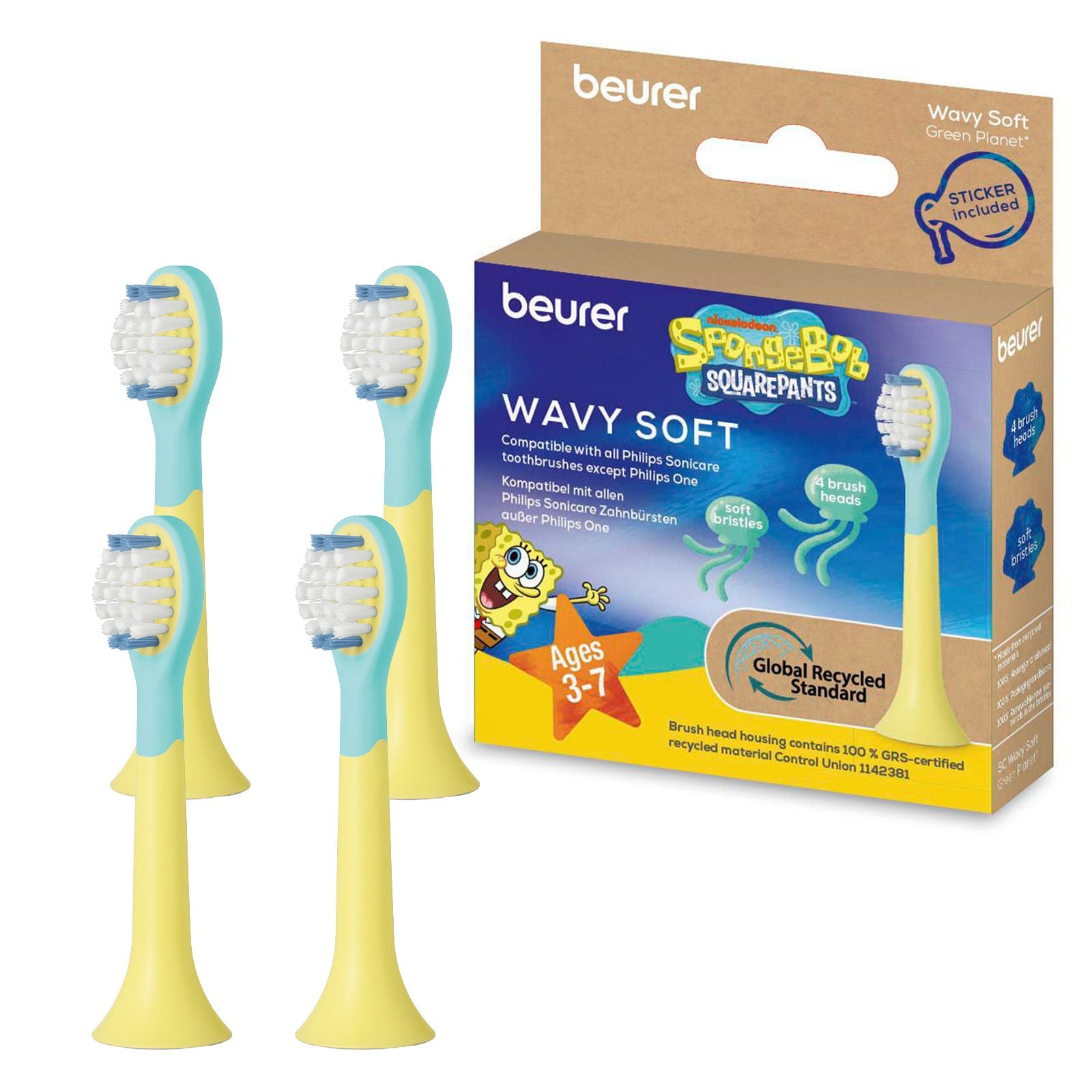 Beurer Germany Wavy Soft Sonic Toothbrush Heads | 4 Pack | Ages 3 and Up