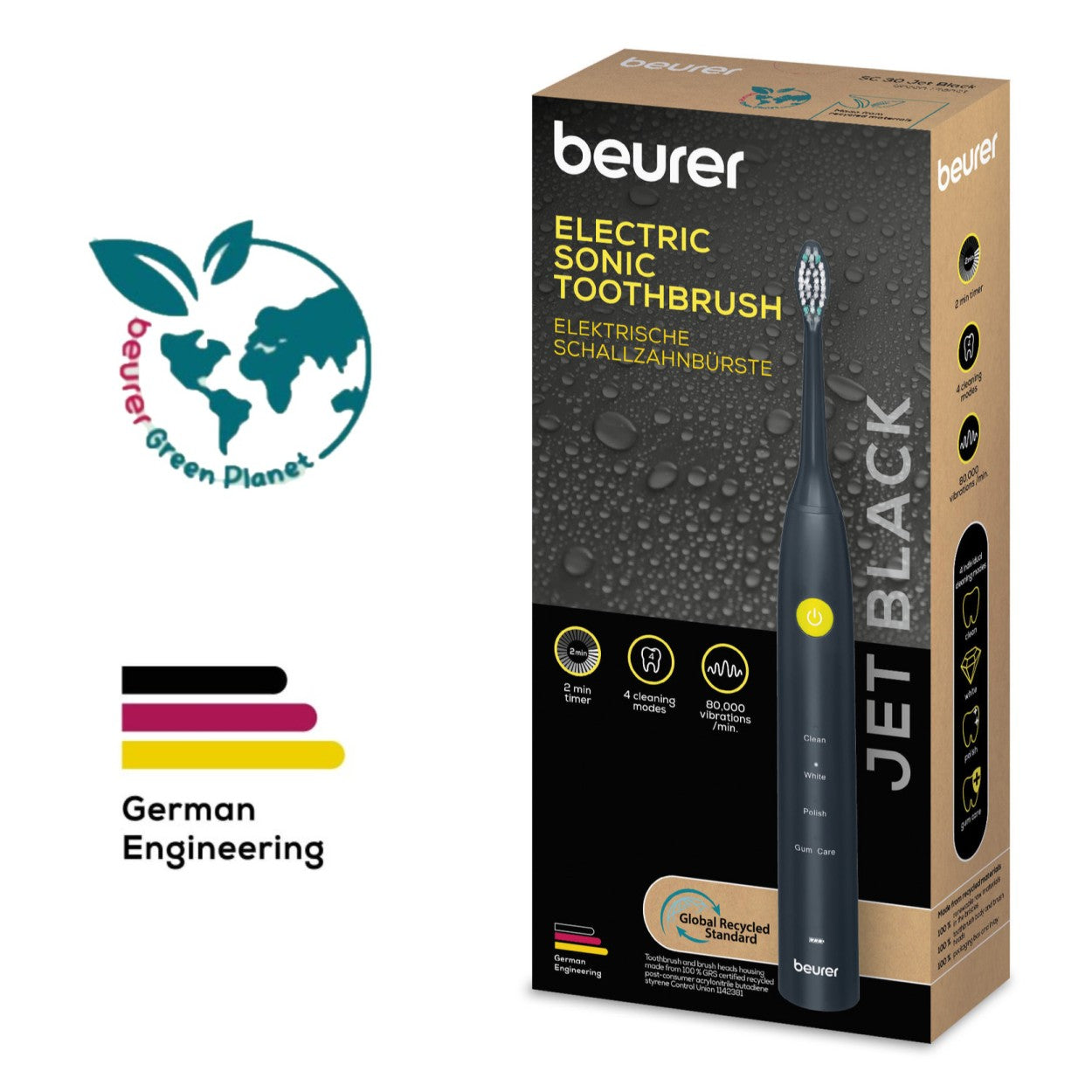 Beurer SC 30 Electric Toothbrush | Sonic Technology for Healthy Teeth & Gums | Eco-Friendly | Jet Black