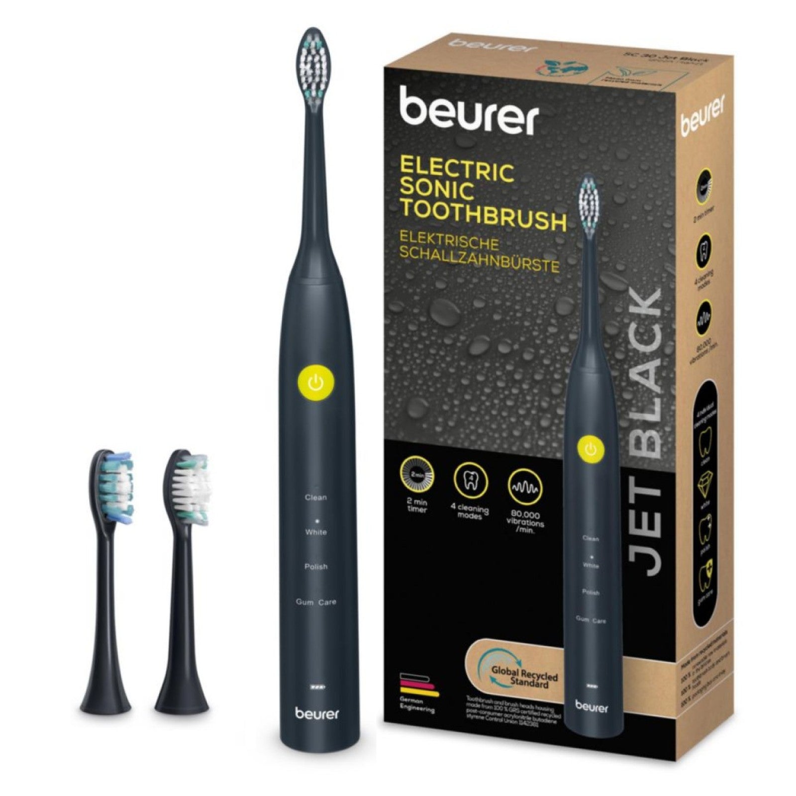 Beurer SC 30 Electric Toothbrush | Sonic Technology for Healthy Teeth & Gums | Eco-Friendly | Jet Black