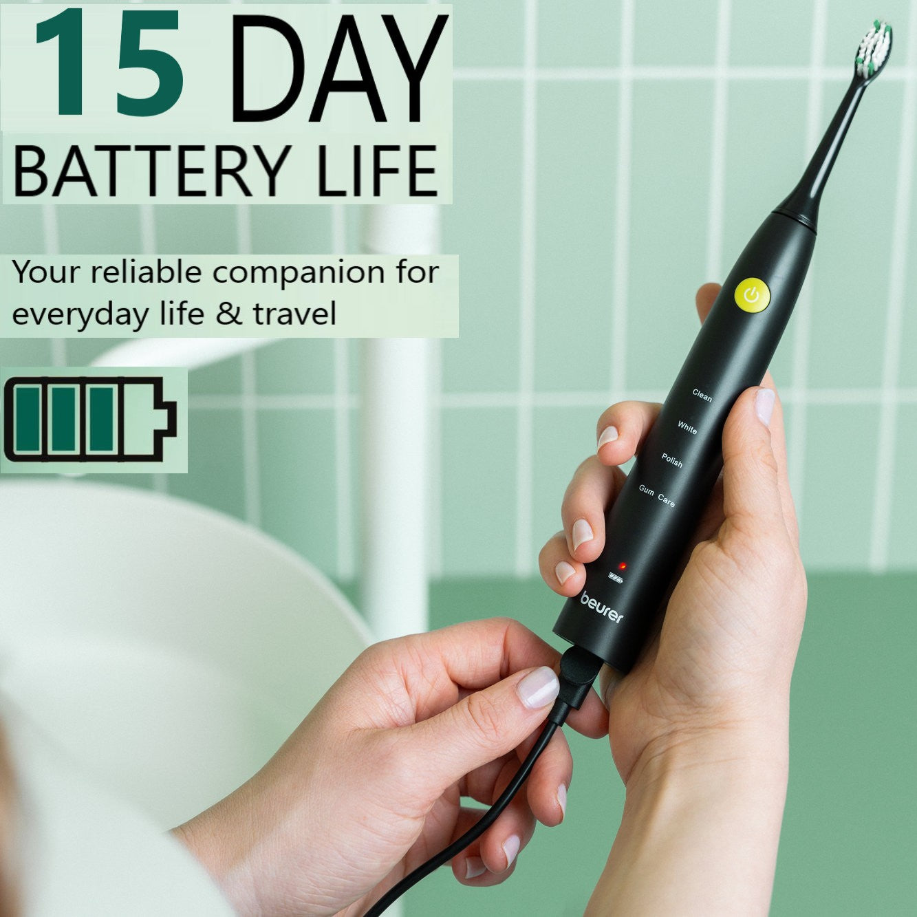 Beurer SC 30 Electric Toothbrush | Sonic Technology for Healthy Teeth & Gums | Eco-Friendly | Jet Black