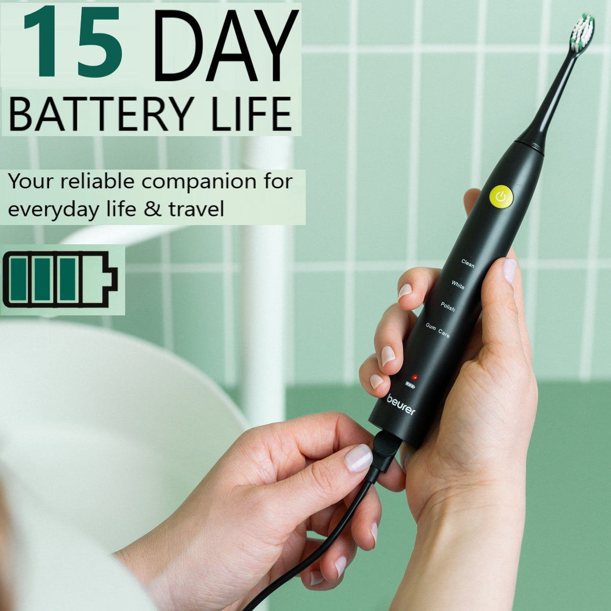 Beurer SC 30 Electric Toothbrush | Sonic Technology for Healthy Teeth & Gums | Eco-Friendly | Jet Black