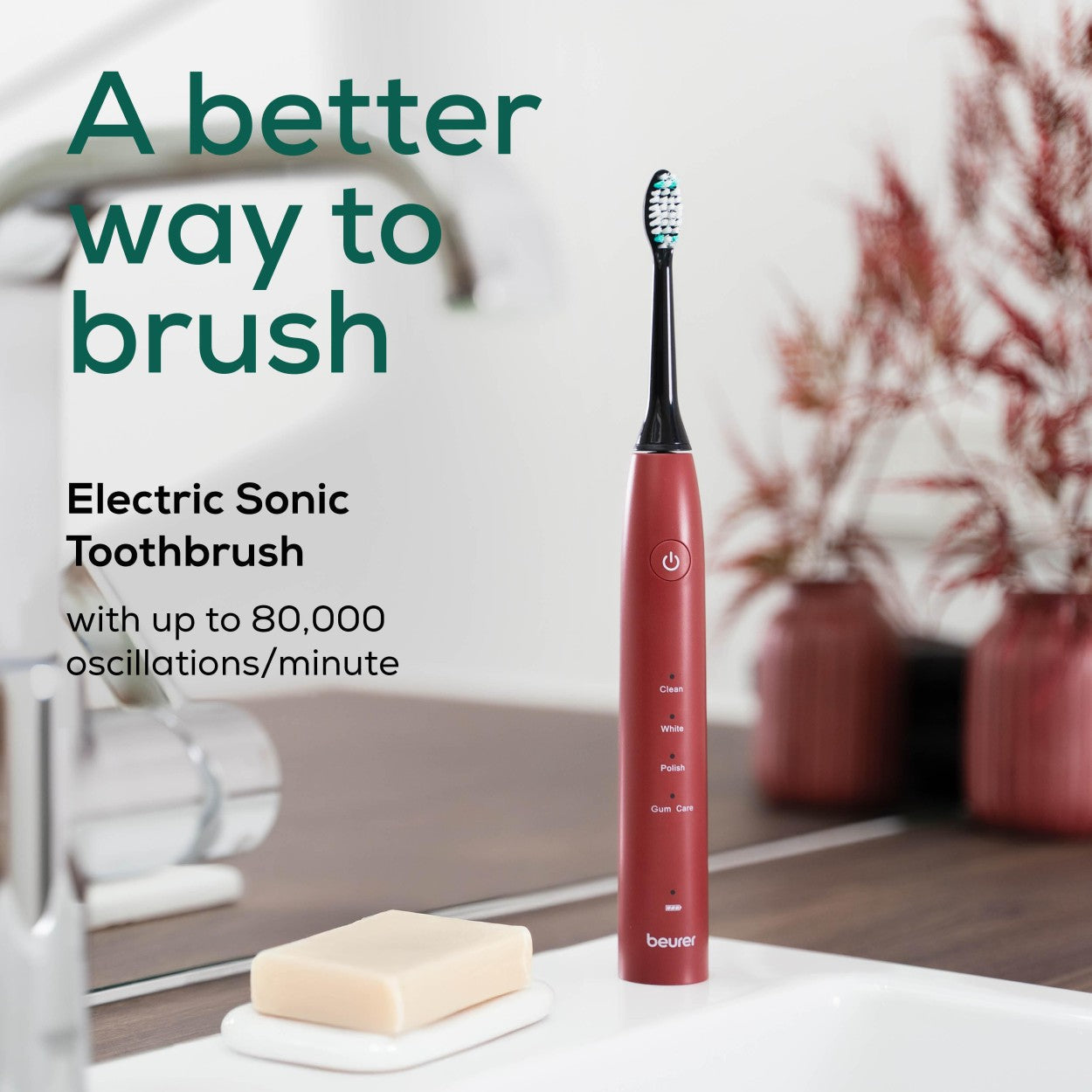 Beurer SC 30 LE25 Rechargeable Electric Sonic Toothbrush | Advanced Sonic Cleaning | Eco-Friendly | Ltd Edition Ripe Cherry Red