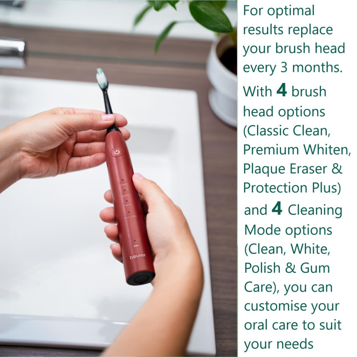 Beurer SC 30 LE25 Rechargeable Electric Sonic Toothbrush | Advanced Sonic Cleaning | Eco-Friendly | Ltd Edition Ripe Cherry Red