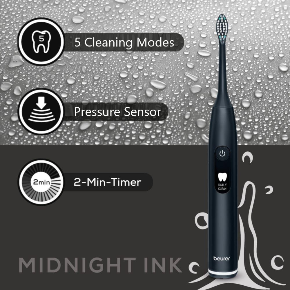 Beurer SC 50 Electric Toothbrush | Advanced Sonic Technology for Healthy Teeth & Gums | Eco-Friendly | Midnight Ink Black