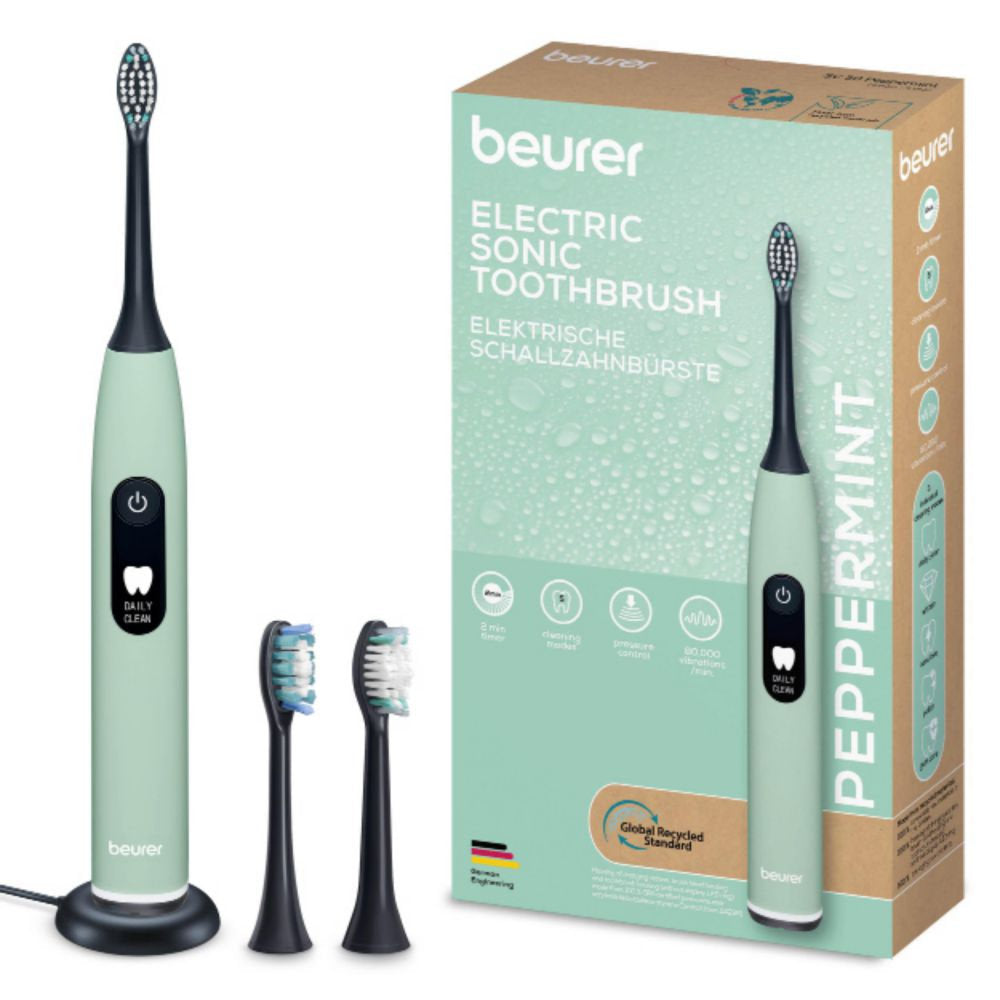 Beurer SC 50 Electric Toothbrush | Advanced Sonic Technology for Healthy Teeth & Gums | Eco-Friendly | Peppermint Green