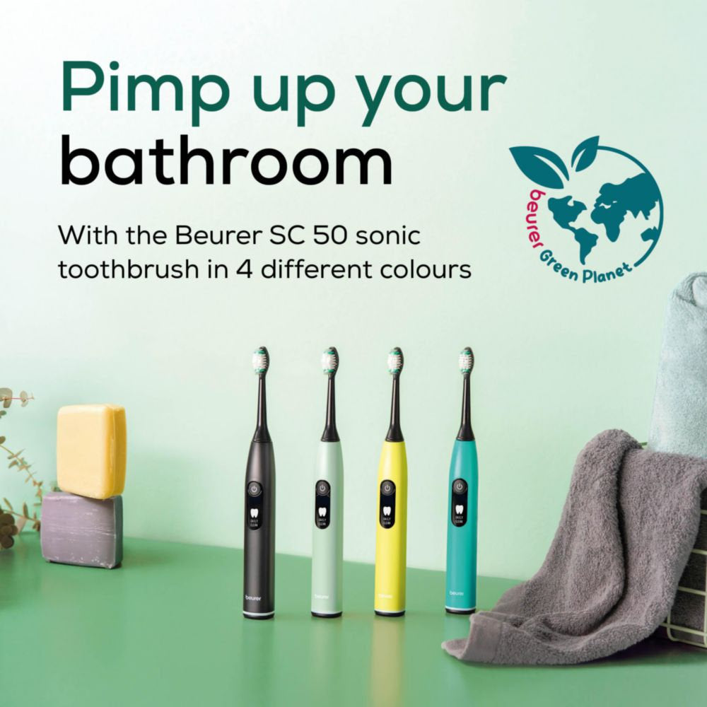Beurer SC 50 Electric Toothbrush | Advanced Sonic Technology for Healthy Teeth & Gums | Eco-Friendly | Peppermint Green