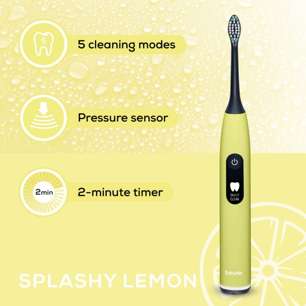 Beurer SC 50 Electric Toothbrush | Advanced Sonic Technology for Healthy Teeth & Gums | Eco-Friendly | Splashy Lemon Yellow