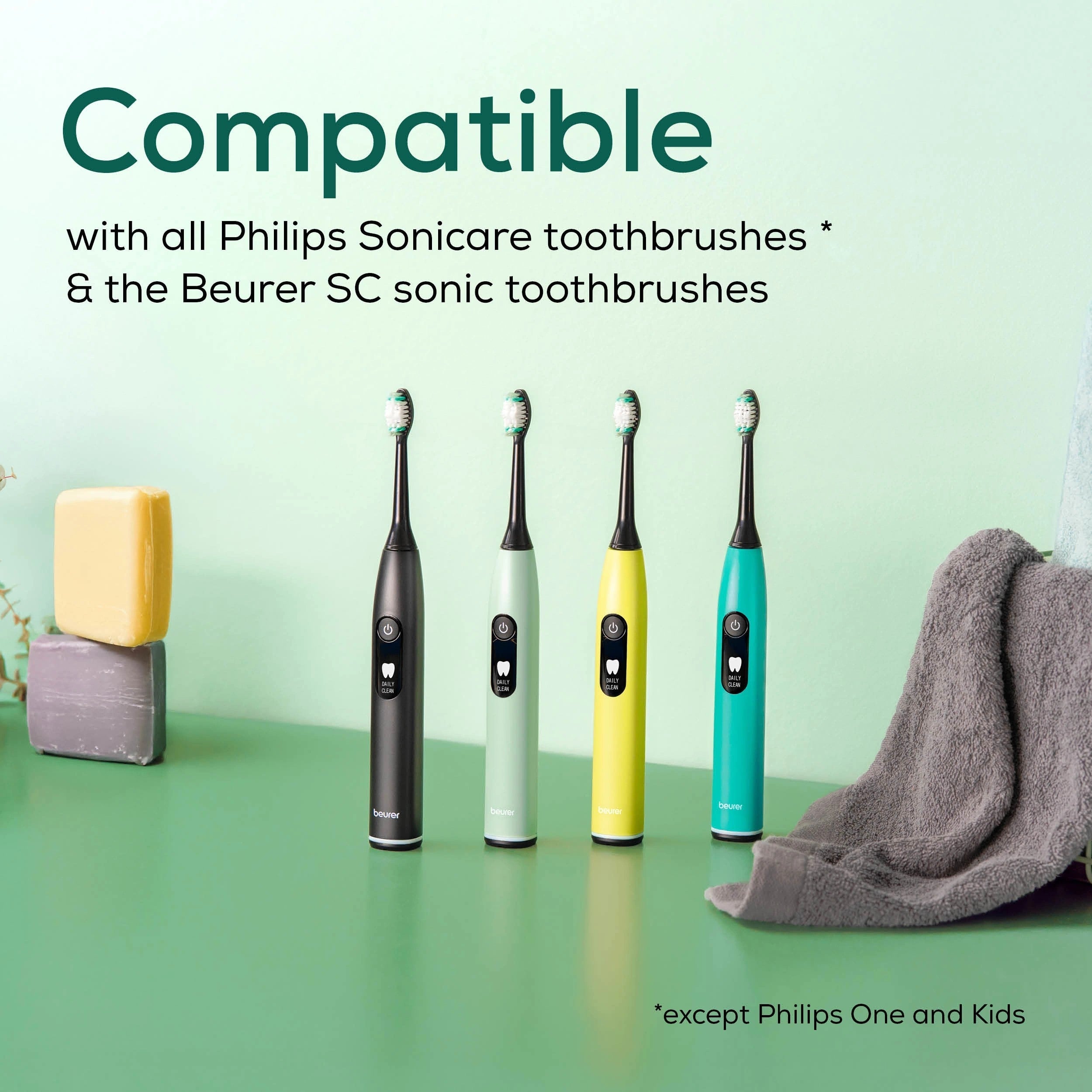 Beurer Plaque Eraser Brush Heads: Thorough Dental Care. For Beurer SC Sonic & Most Philips Sonicare Toothbrushes