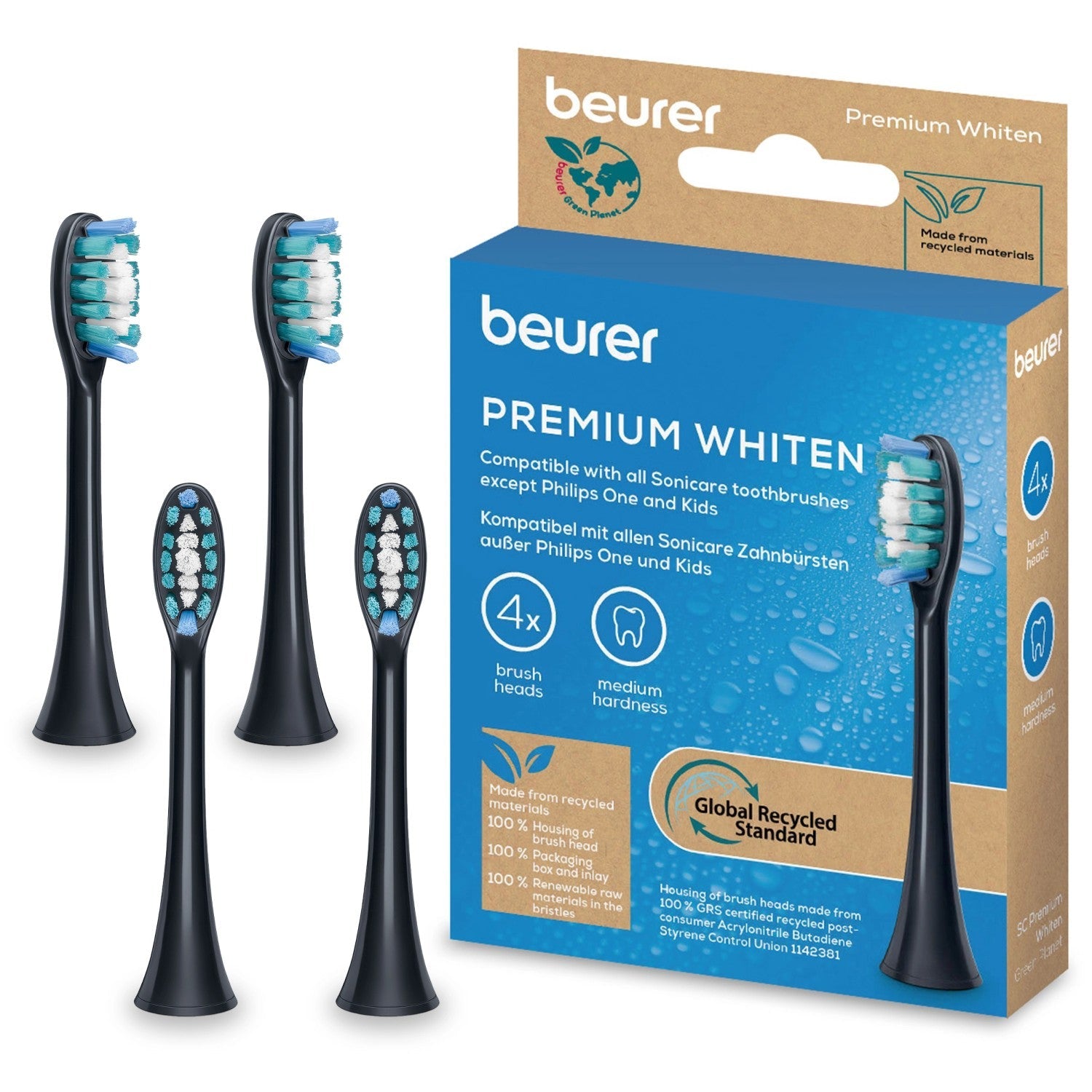 Beurer Premium Whiten Brush Heads: Polished, Whitened Teeth. For Beurer SC Sonic & Most Philips Sonicare Toothbrushes