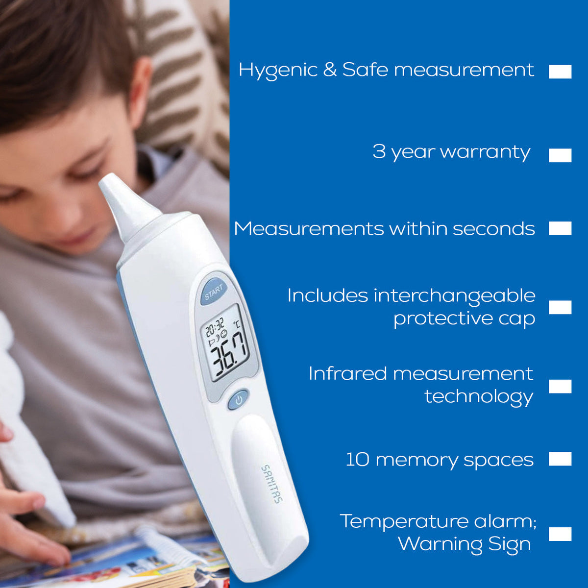 Sanitas Digital In-Ear Thermometer | Fast Accurate Readings | Protective Caps Included | SFT 53