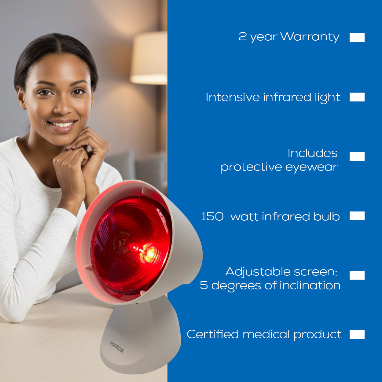 Sanitas Infrared Lamp | Soothing Relief for Colds & Muscle Strains | Targeted Heat Therapy | SIL 16 NEW