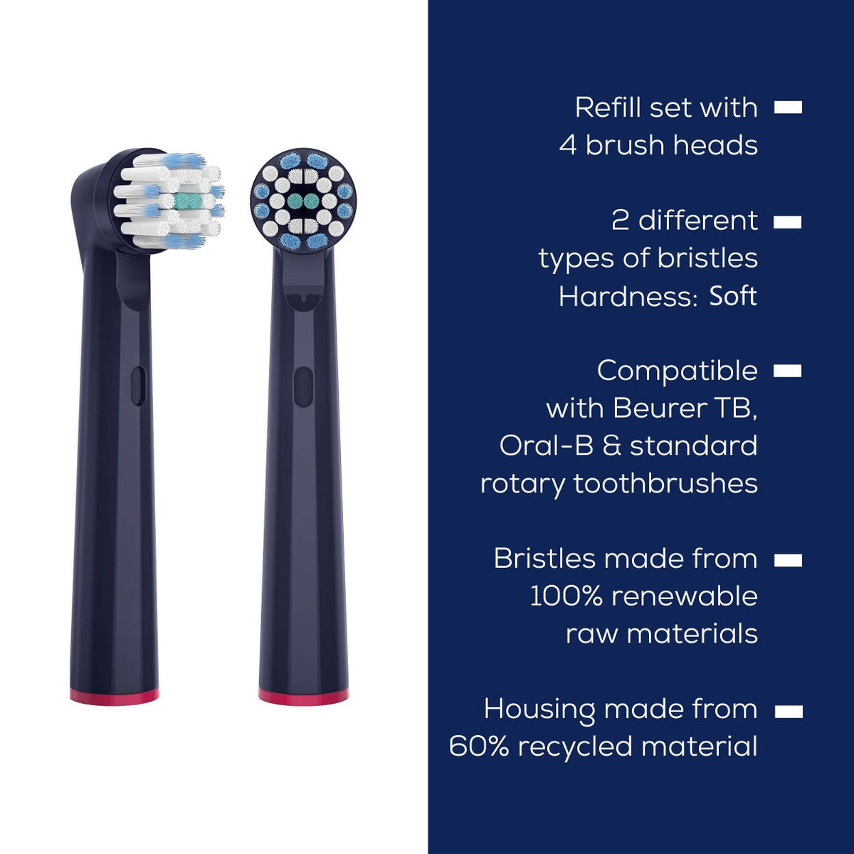 Beurer Spare Toothbrush Heads Compatible with TB, Oral B & Standard Rotating Toothbrushes | Soft Bristles | Eco-Friendly | Sensitive x4