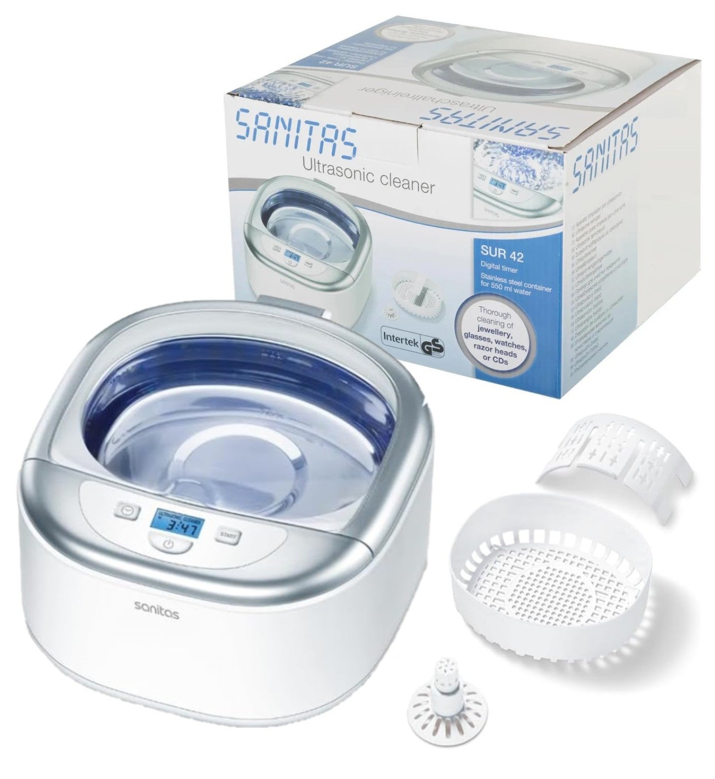 Sanitas Ultrasonic Cleaner | Deep Clean Jewellery, Glasses & Watches | Compact Home Cleaning Device | SUR 42
