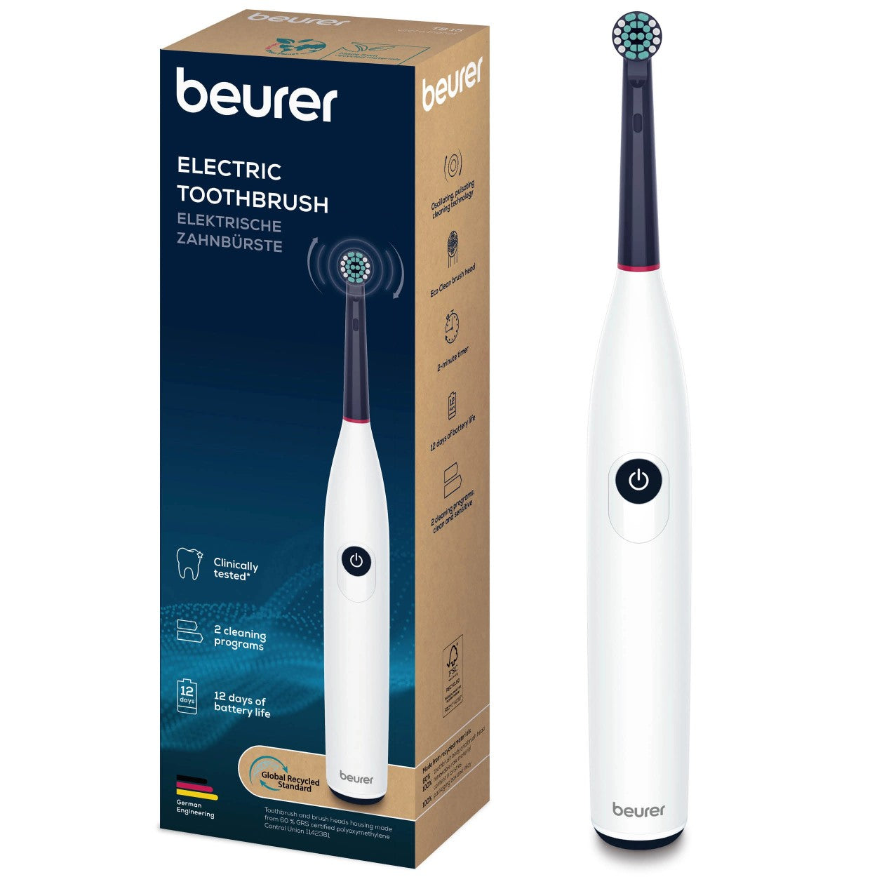 Beurer TB 15 Electric Toothbrush: Thorough Plaque Removal & Clean Teeth. USB Rechargeable. Eco-Friendly