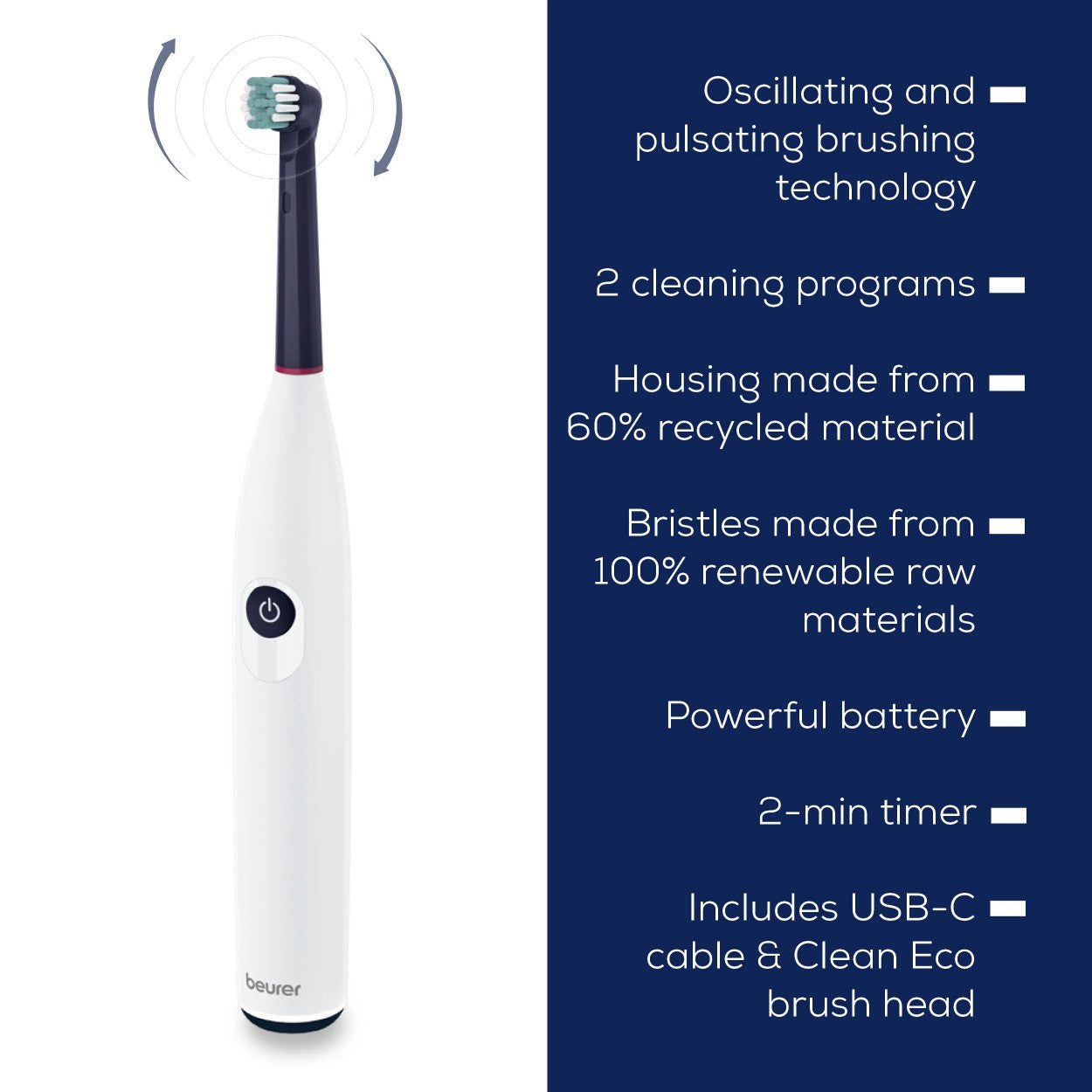 Beurer TB 15 Electric Toothbrush: Thorough Plaque Removal & Clean Teeth. USB Rechargeable. Eco-Friendly