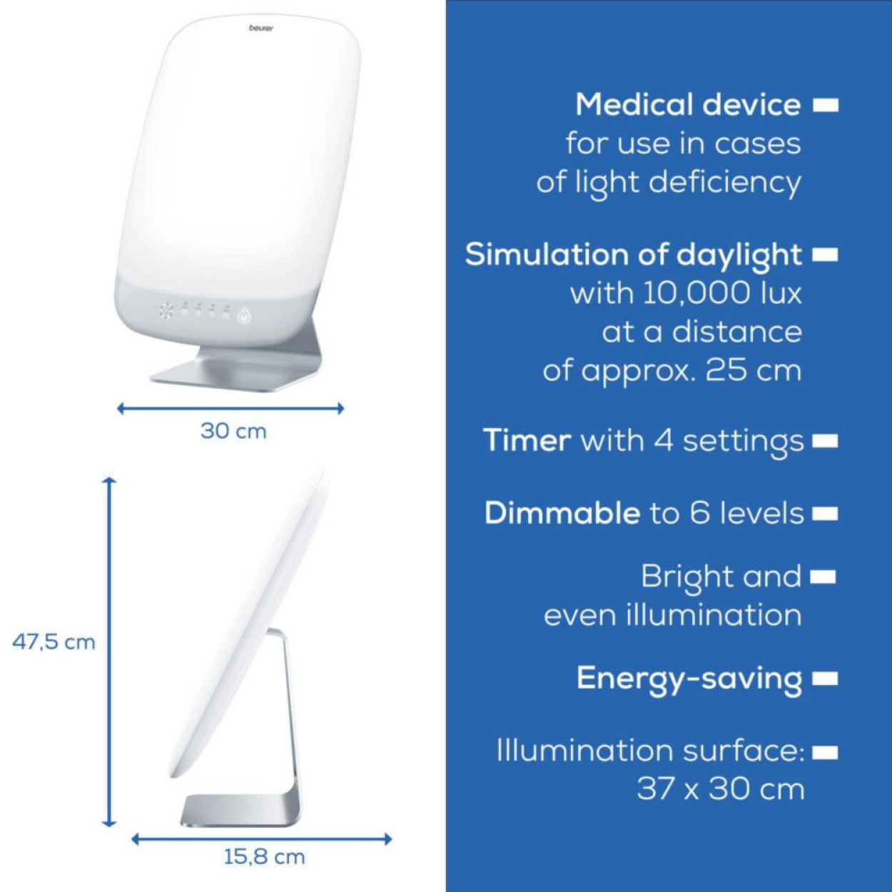 Beurer TL 95 Daylight Therapy Lamp for SAD Therapy. SunLike® LED Boosts Mood, Energy & Focus